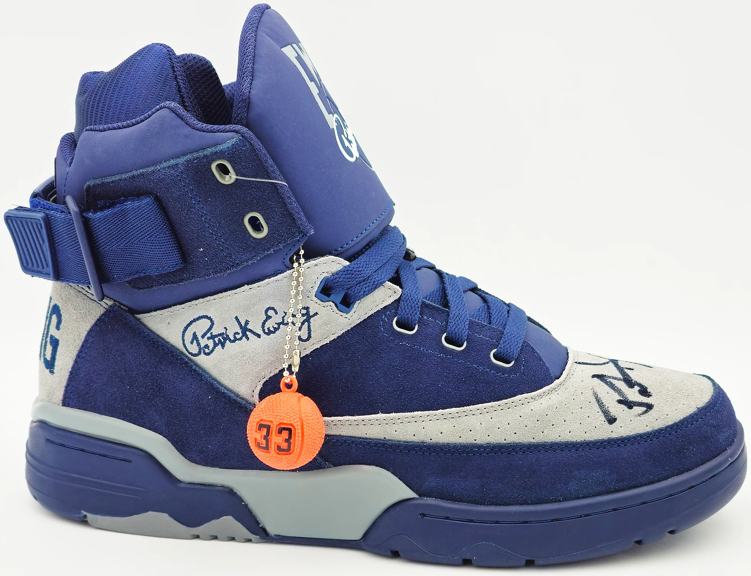 Patrick Ewing Autographed Navy & Grey Ewing Athletics 33 HI OG Right Shoe Georgetown Hoyas Size 13 Beckett BAS Witness Stock #236556 - Image 3