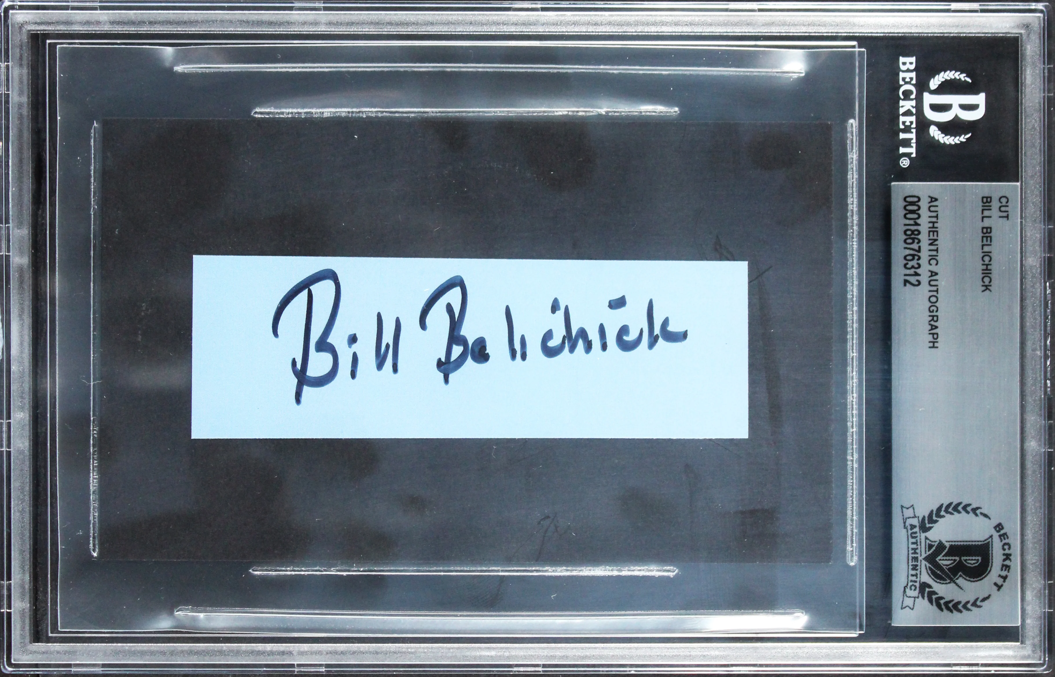 Patriots Bill Belichick Authentic Signed 1x3.75 Inch Cut Signature BAS Slabbed