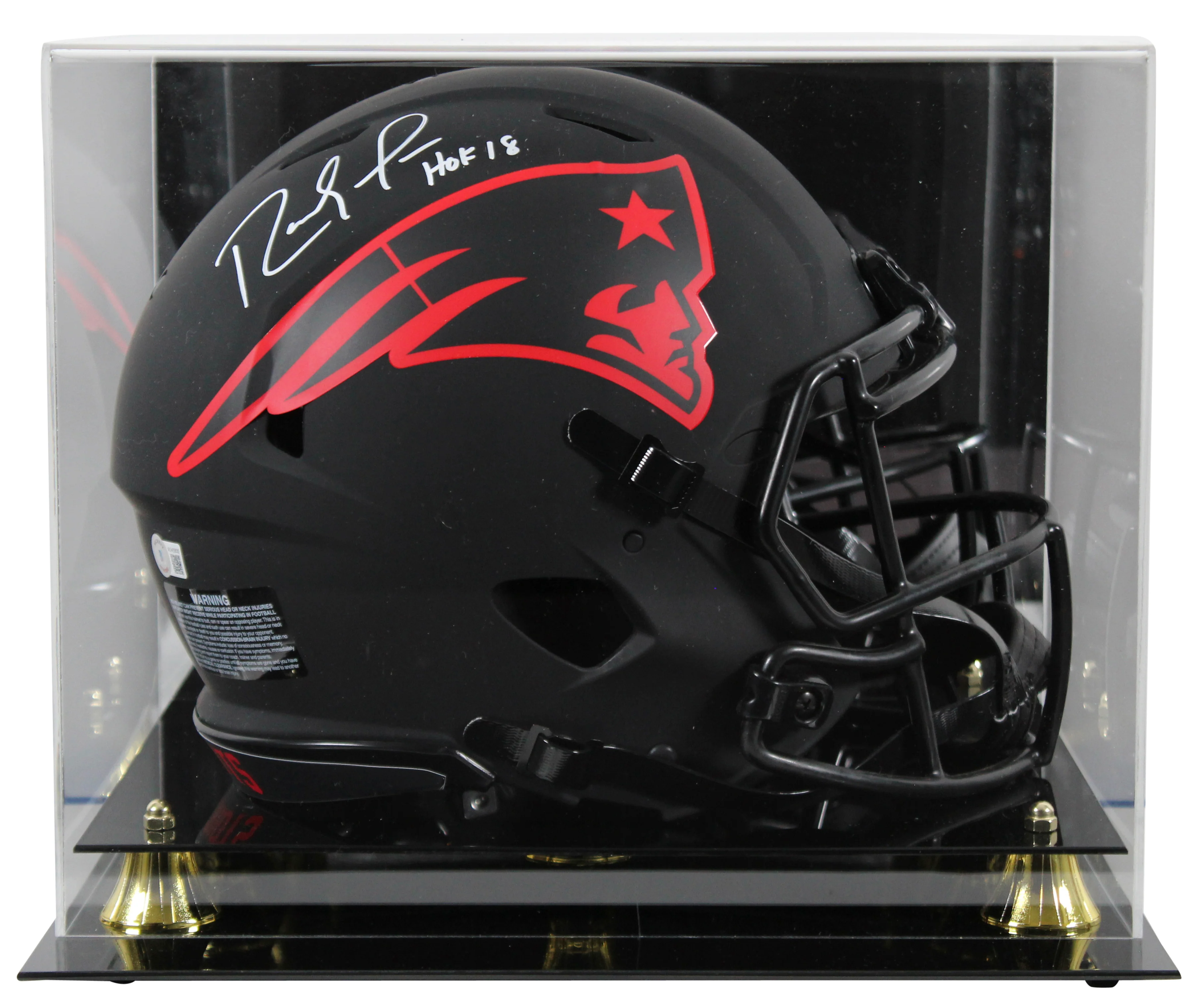 Patriots Randy Moss HOF 18 Signed Eclipse F/S Speed Proline Helmet w/ case BAS W - Image 2