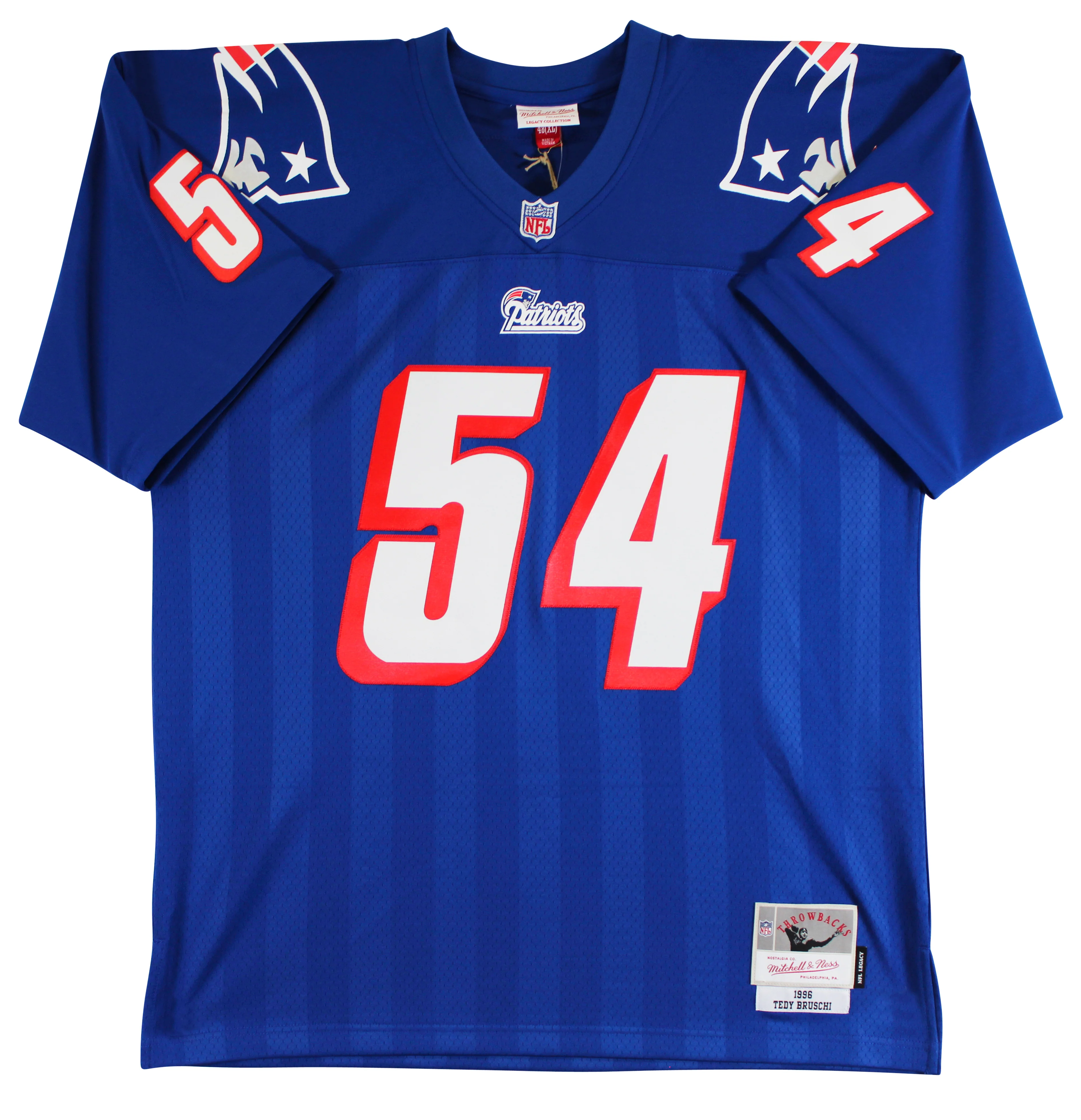 Patriots Tedy Bruschi "Super Bowl Champions" Signed Navy M&N TB Jersey BAS Wit - Image 5