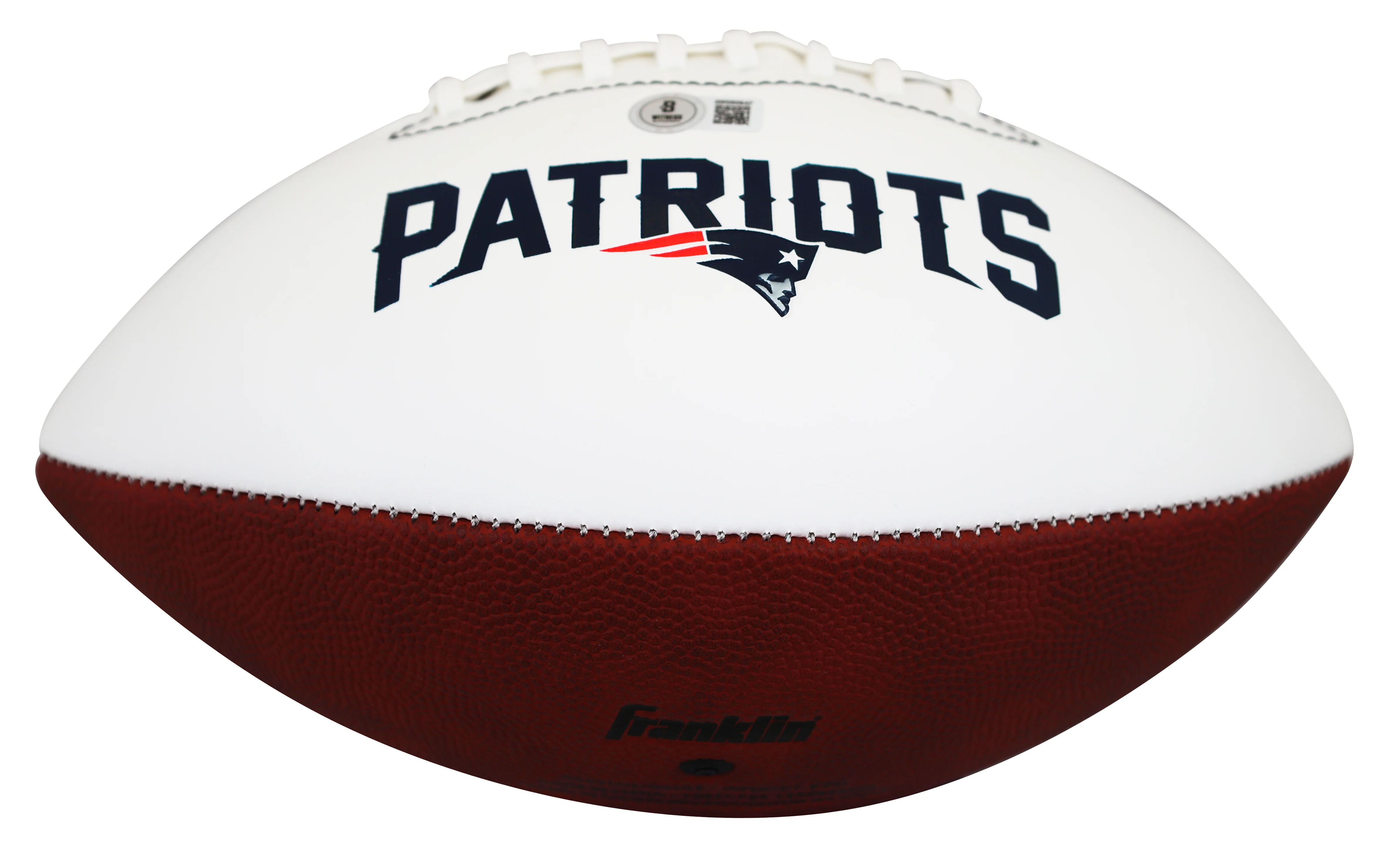 Patriots Ty Law "HOF 19" Signed Franklin White Panel Logo Football W/ Case BAS W - Image 5