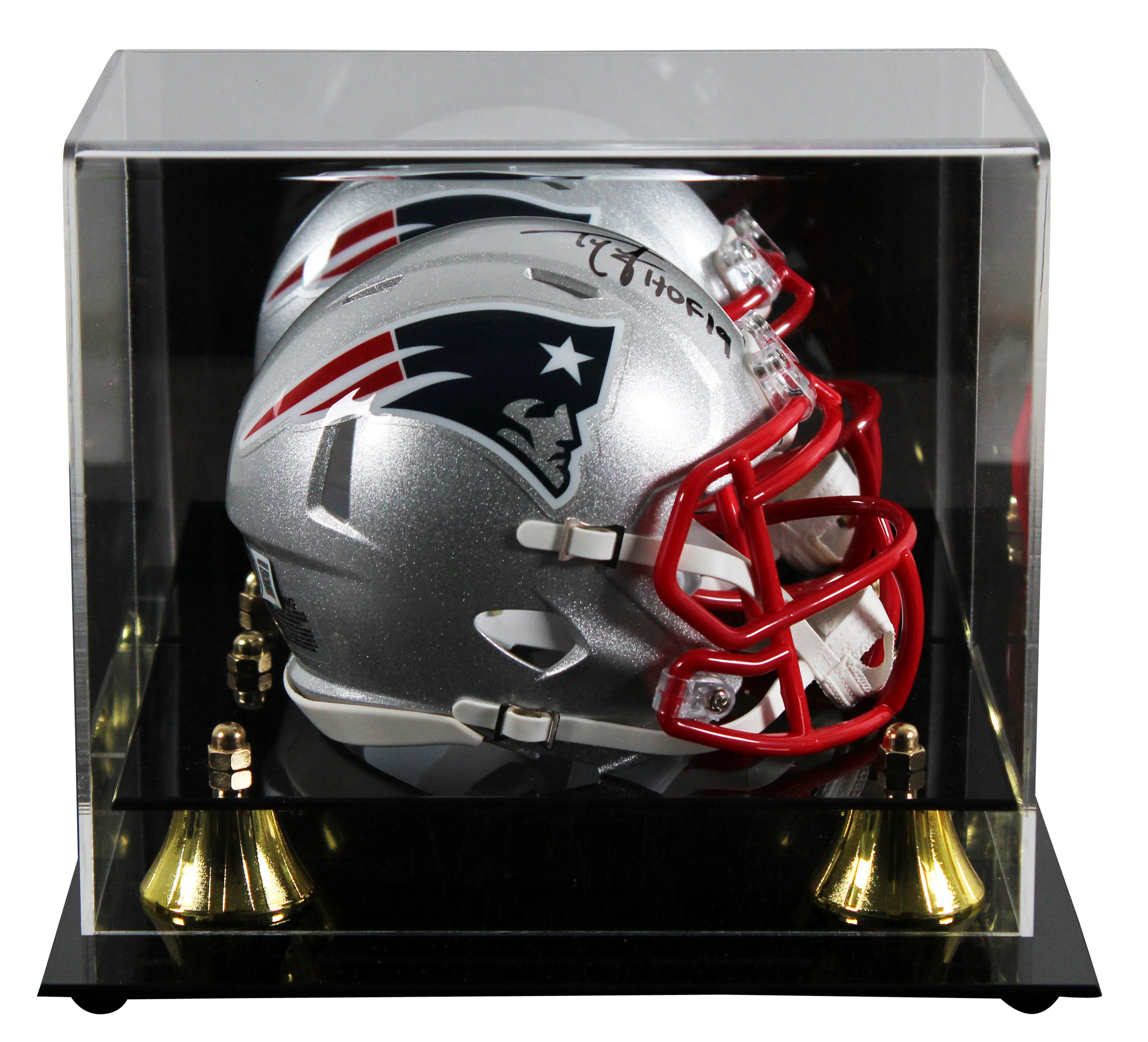 Patriots Ty Law "HOF 2019" Signed Speed Mini Helmet W/ Case BAS Witnessed - Image 2