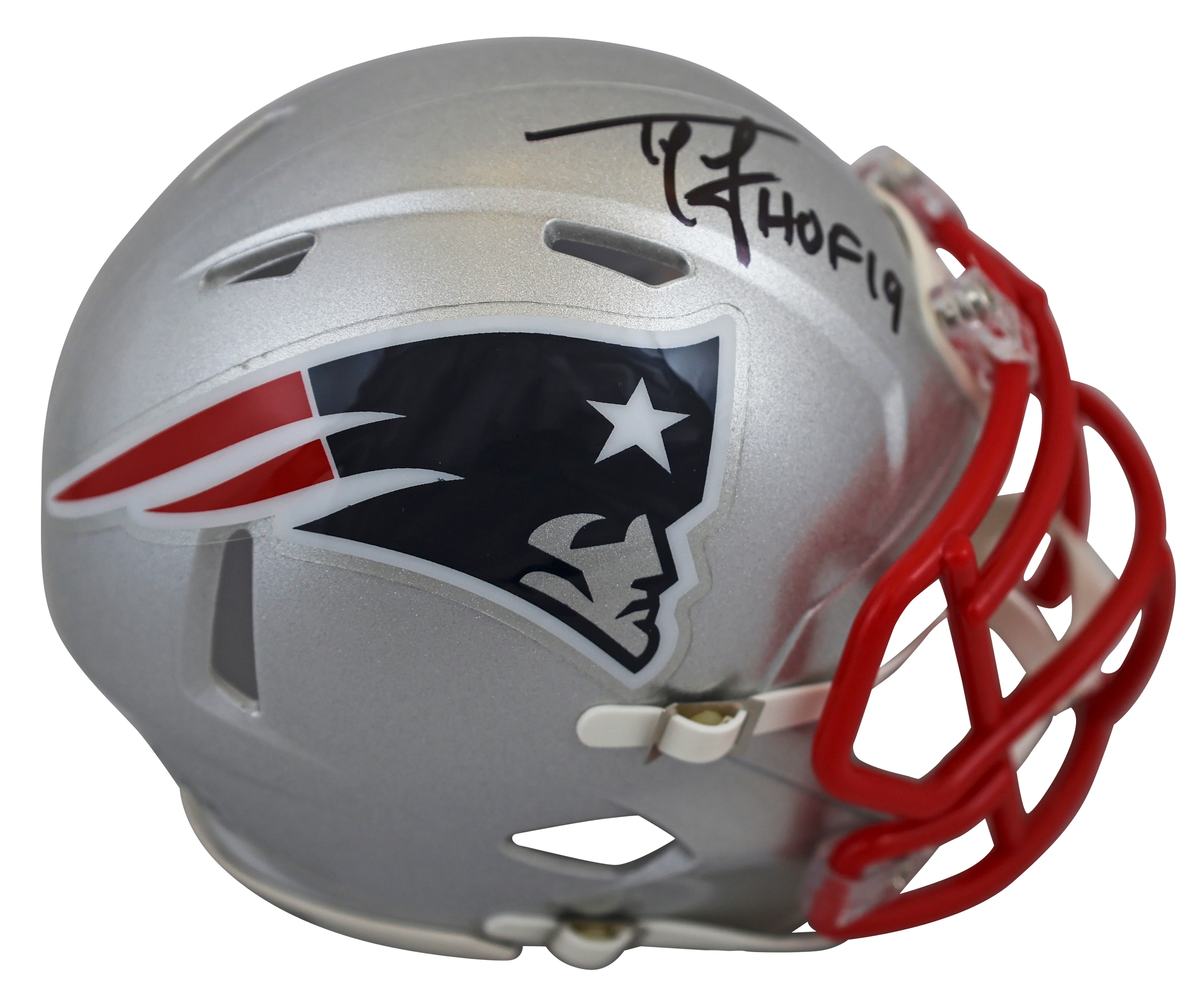Patriots Ty Law "HOF 2019" Signed Speed Mini Helmet W/ Case BAS Witnessed - Image 3