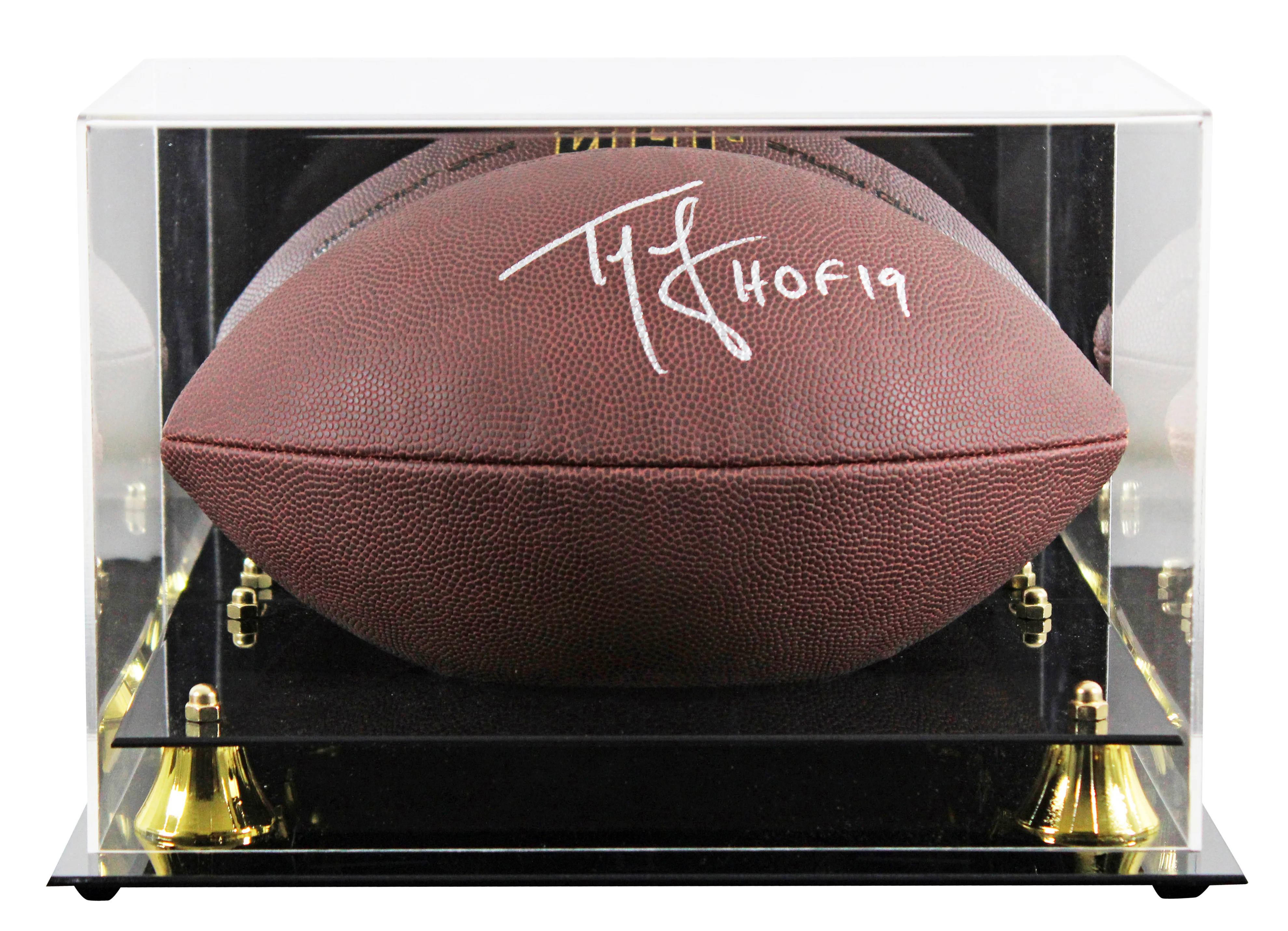 Patriots Ty Law "HOF 2019" Signed Wilson Super Grip Football W/ Case BAS Witness - Image 2