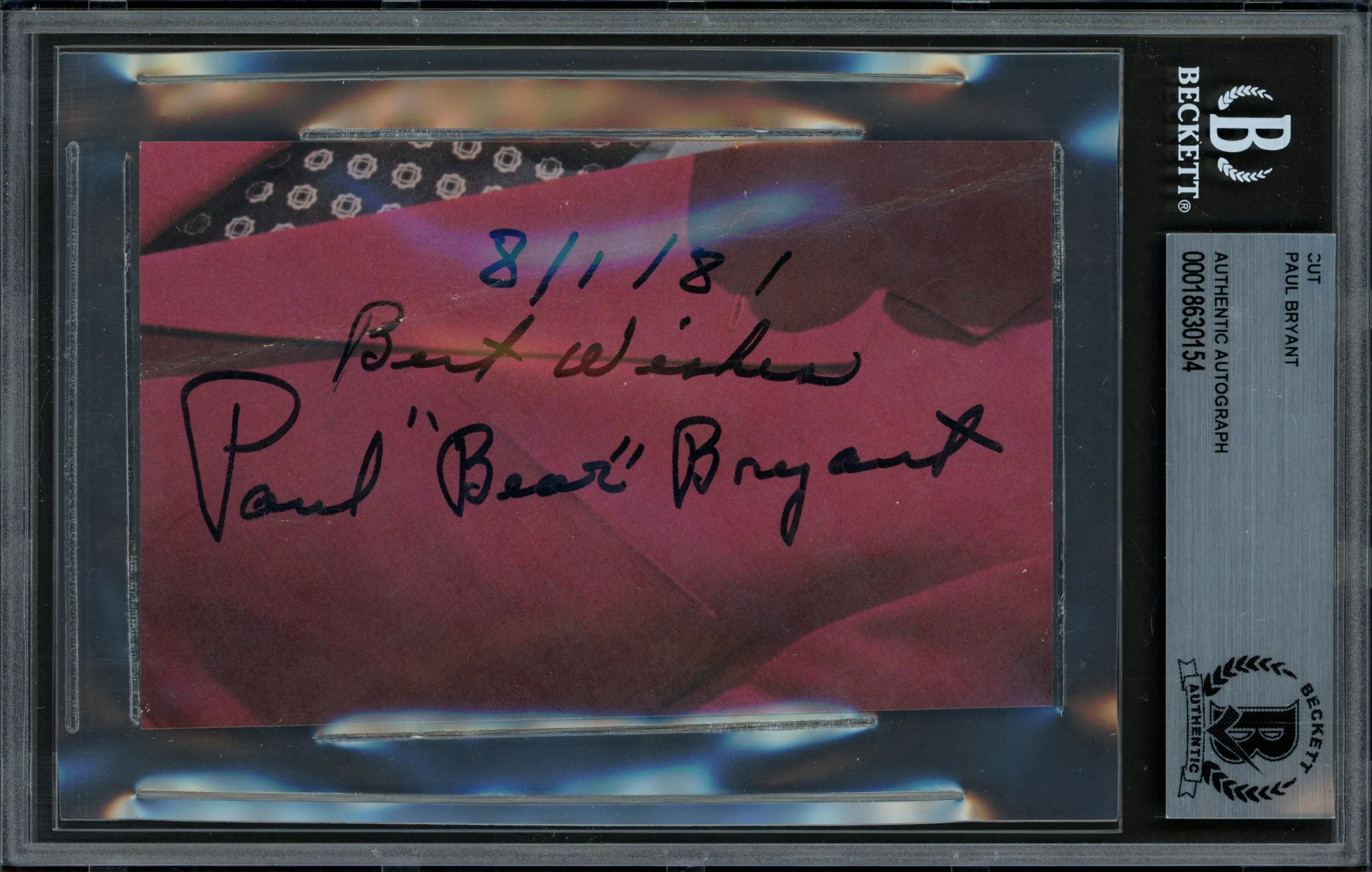 Paul Bear Bryant Autographed 3x5 Cut Signature Alabama "Best Wishes" Beckett BAS #18630154