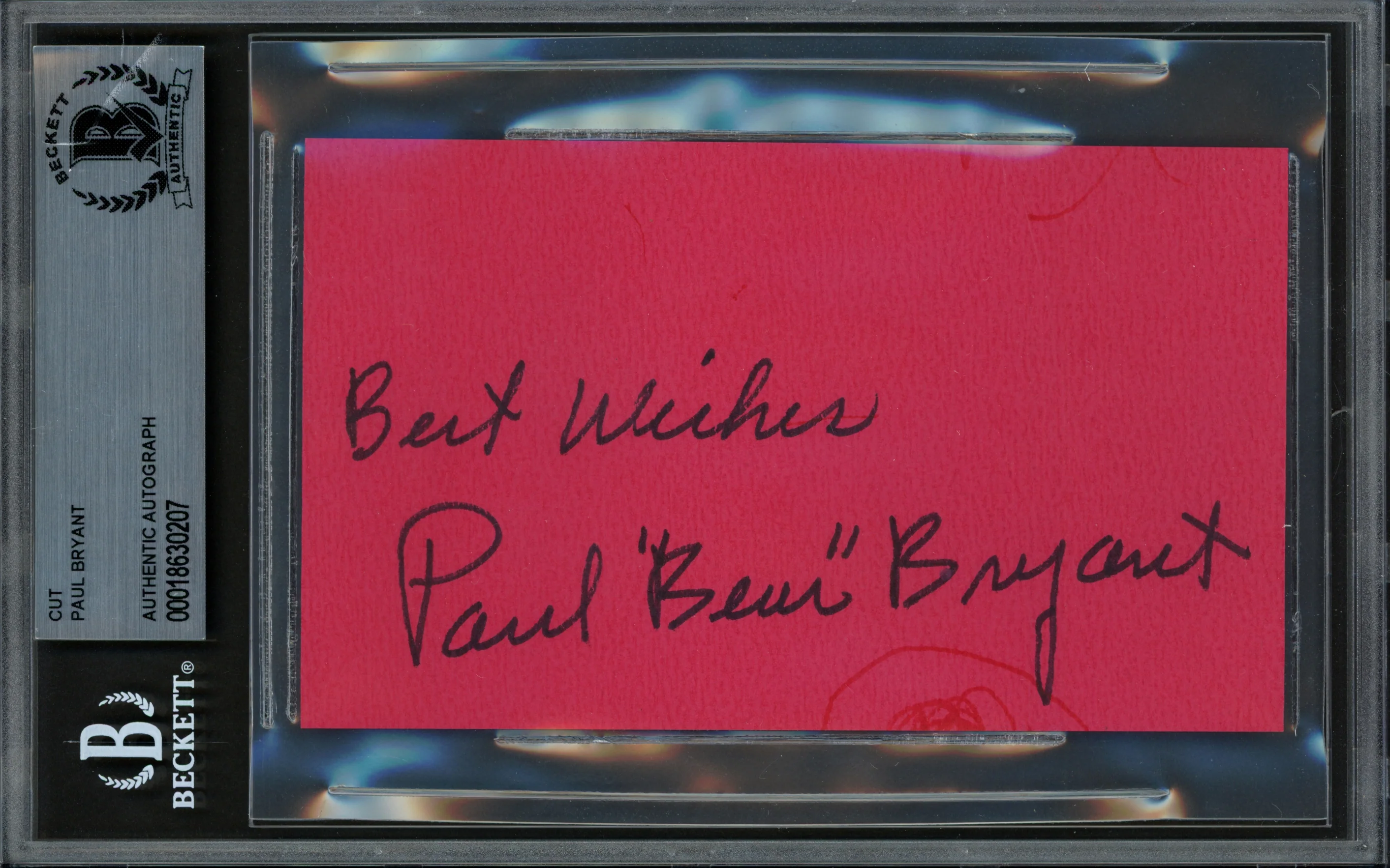 Paul Bear Bryant Autographed 3x5 Cut Signature Alabama "Best Wishes" Beckett BAS #18630207