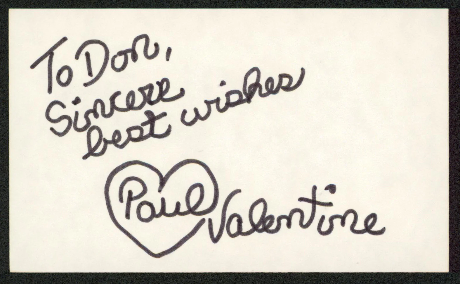Paul Valentine Against All Odds "Best Wishes" Signed 3x5 Index Card BAS #BW70151 - Image 2