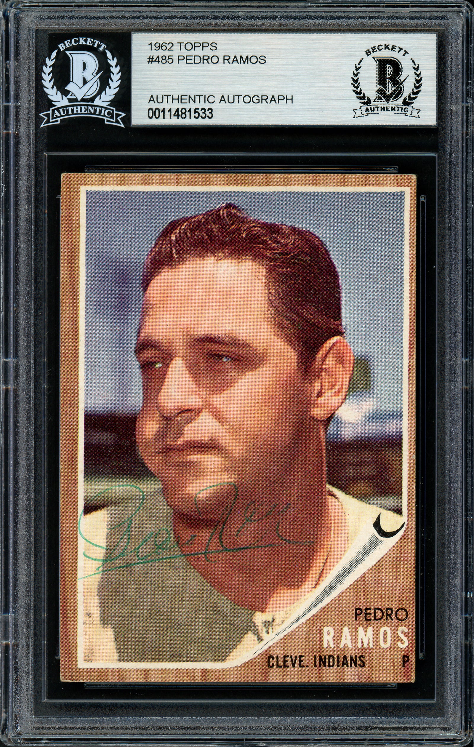 Pedro Ramos Autographed 1962 Topps Card #485 Cleveland Indians Beckett BAS #11481533