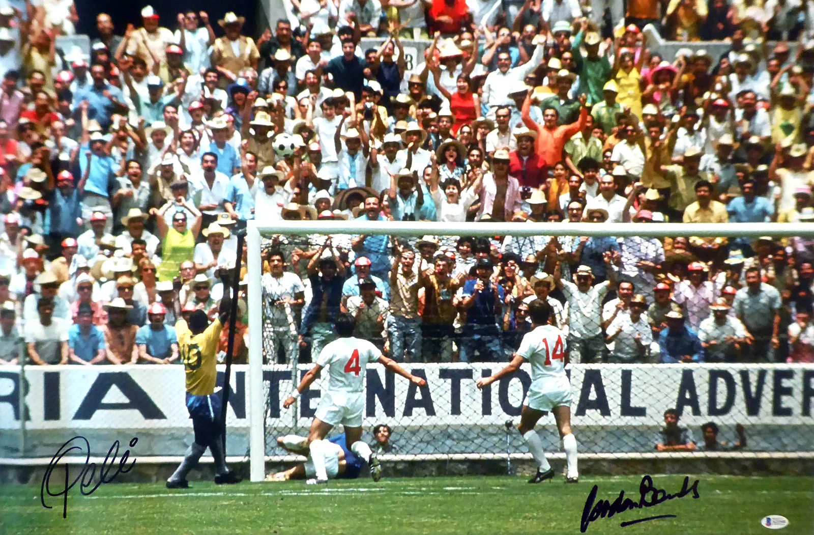 Pele & Gordon Banks Autographed Framed 20x30 Canvas Photo "The Greatest Save" 1970 World Cup Beckett BAS Stock #177858 - Image 2