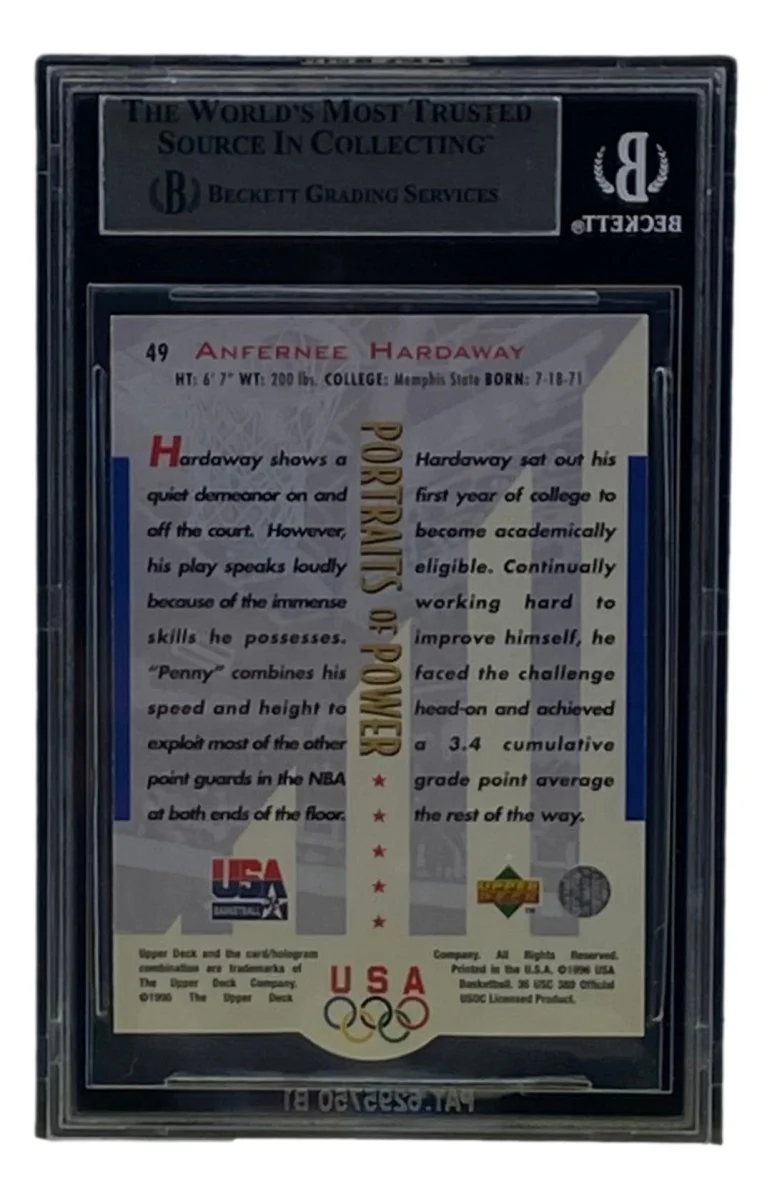 Penny Hardaway Signed Slabbed 1996 Upper Deck USA #49 Trading Card BAS - Image 2