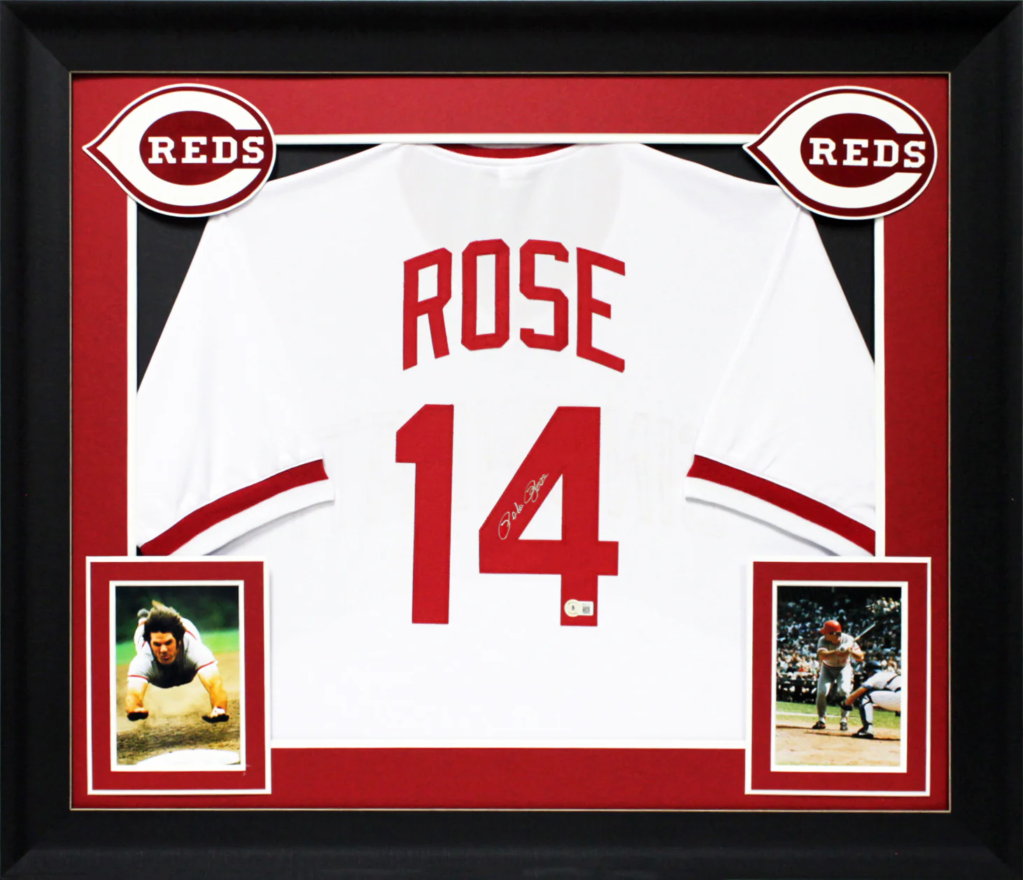 Pete Rose Authentic Signed White Pro Style Framed Jersey Autographed BAS - Image 2