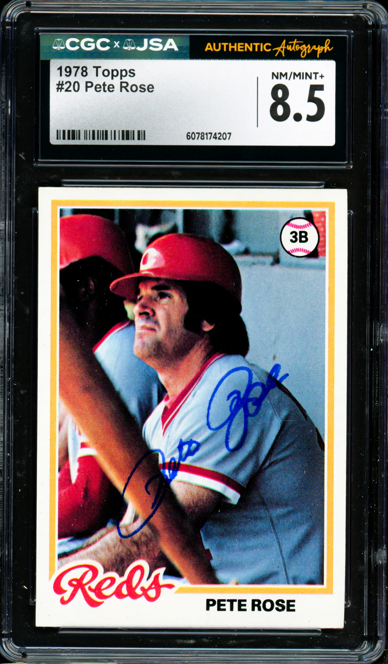 Pete Rose Autographed 1978 Topps Card #20 Cincinnati Reds Card Grade 8.5 CGC x JSA #6078174207