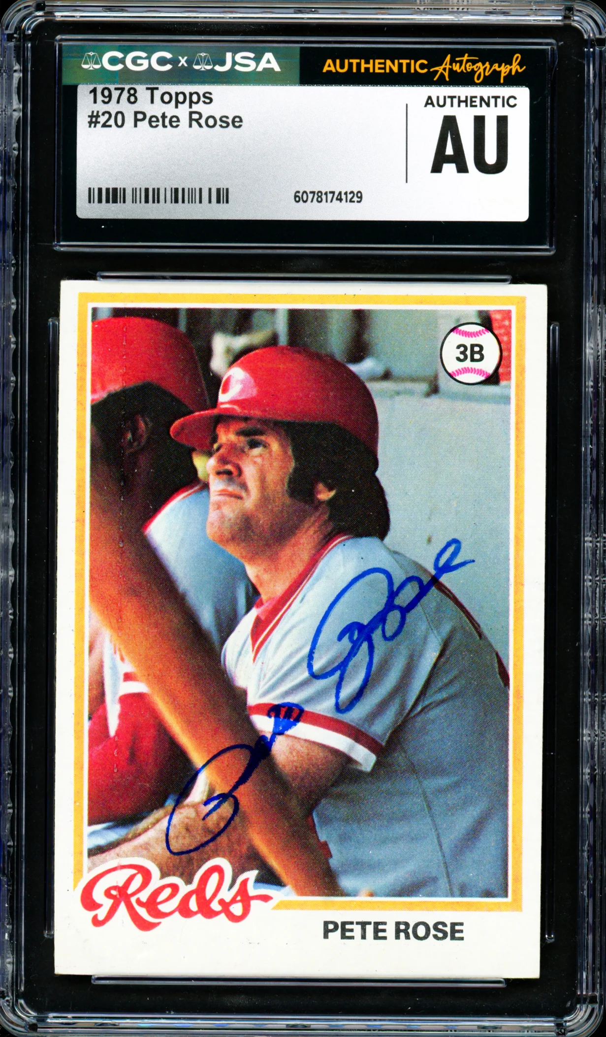 Pete Rose Autographed 1978 Topps Card #20 Cincinnati Reds CGC x JSA #6078174129