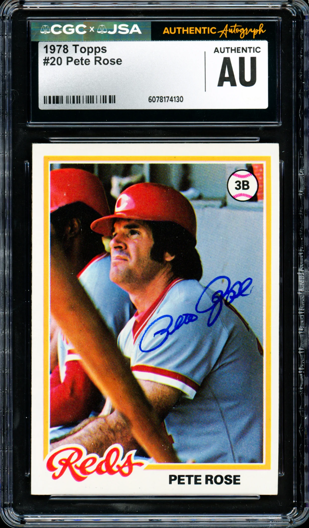 Pete Rose Autographed 1978 Topps Card #20 Cincinnati Reds CGC x JSA #6078174130