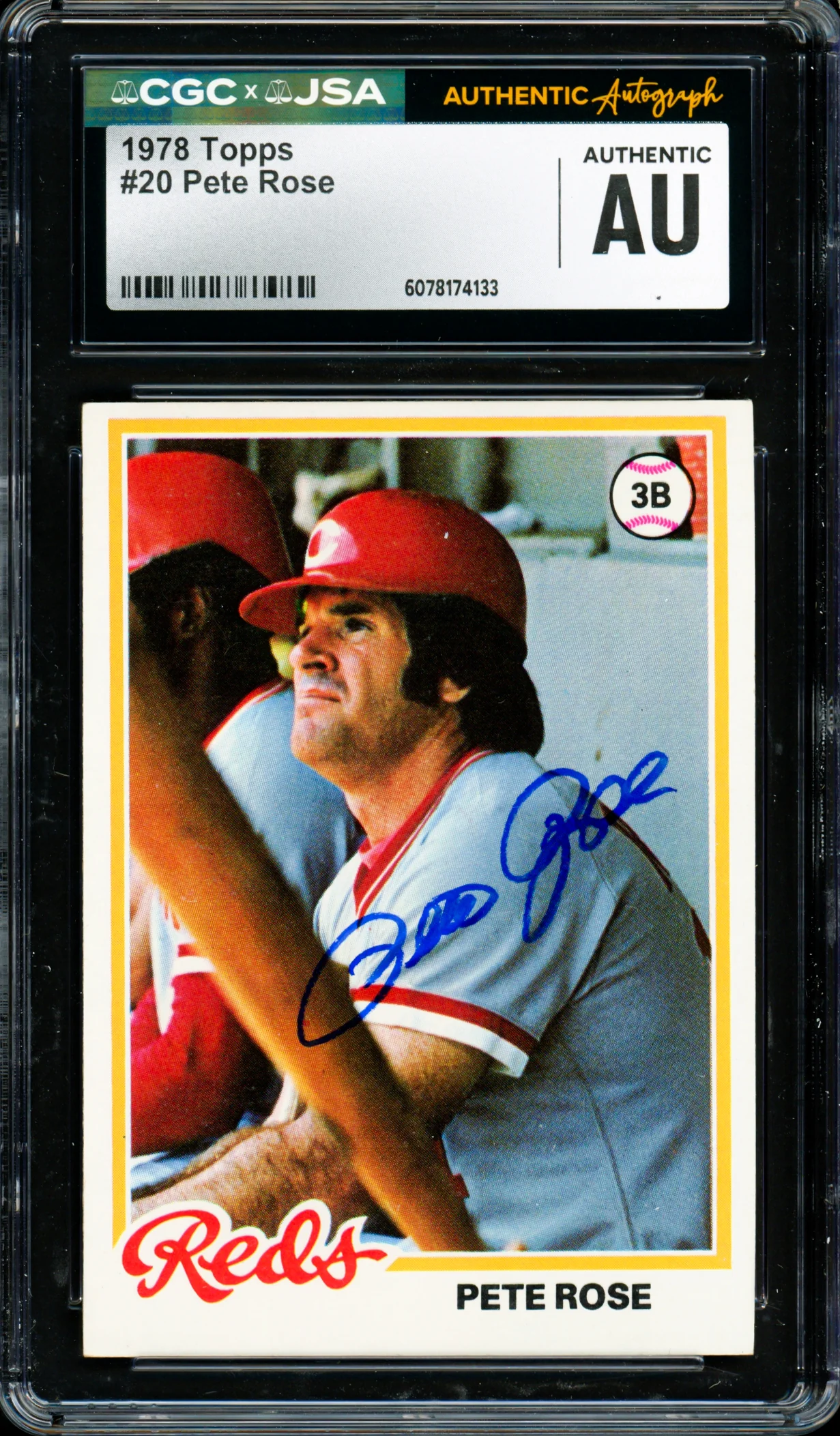 Pete Rose Autographed 1978 Topps Card #20 Cincinnati Reds CGC x JSA #6078174133