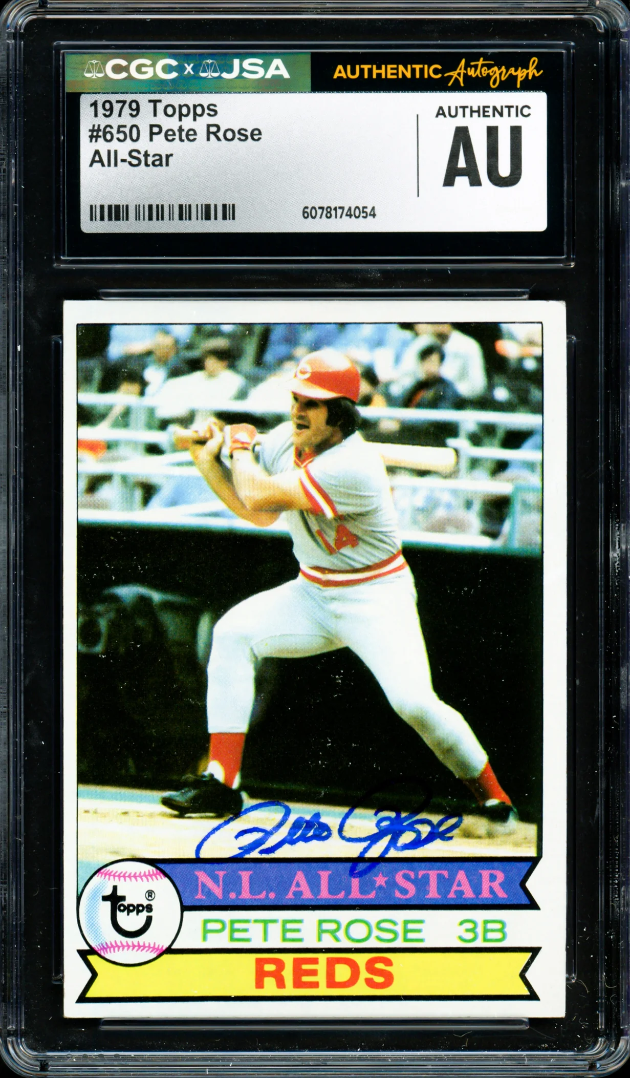 Pete Rose Autographed 1979 Topps Card #650 Cincinnati Reds CGC x JSA #6078174054