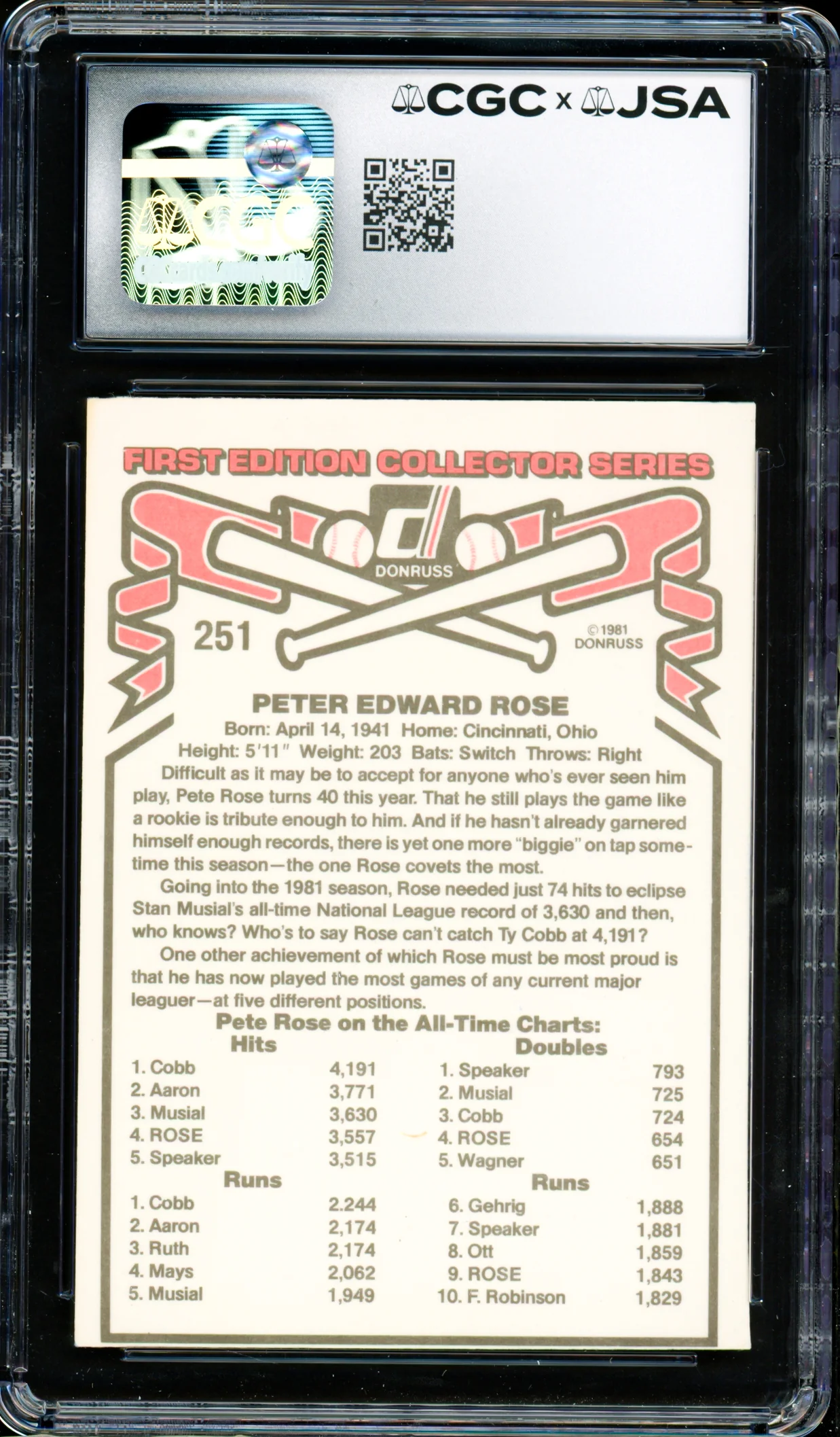 Pete Rose Autographed 1981 Donruss Card #251 Philadelphia Phillies CGC x JSA #6078164243 - Image 2