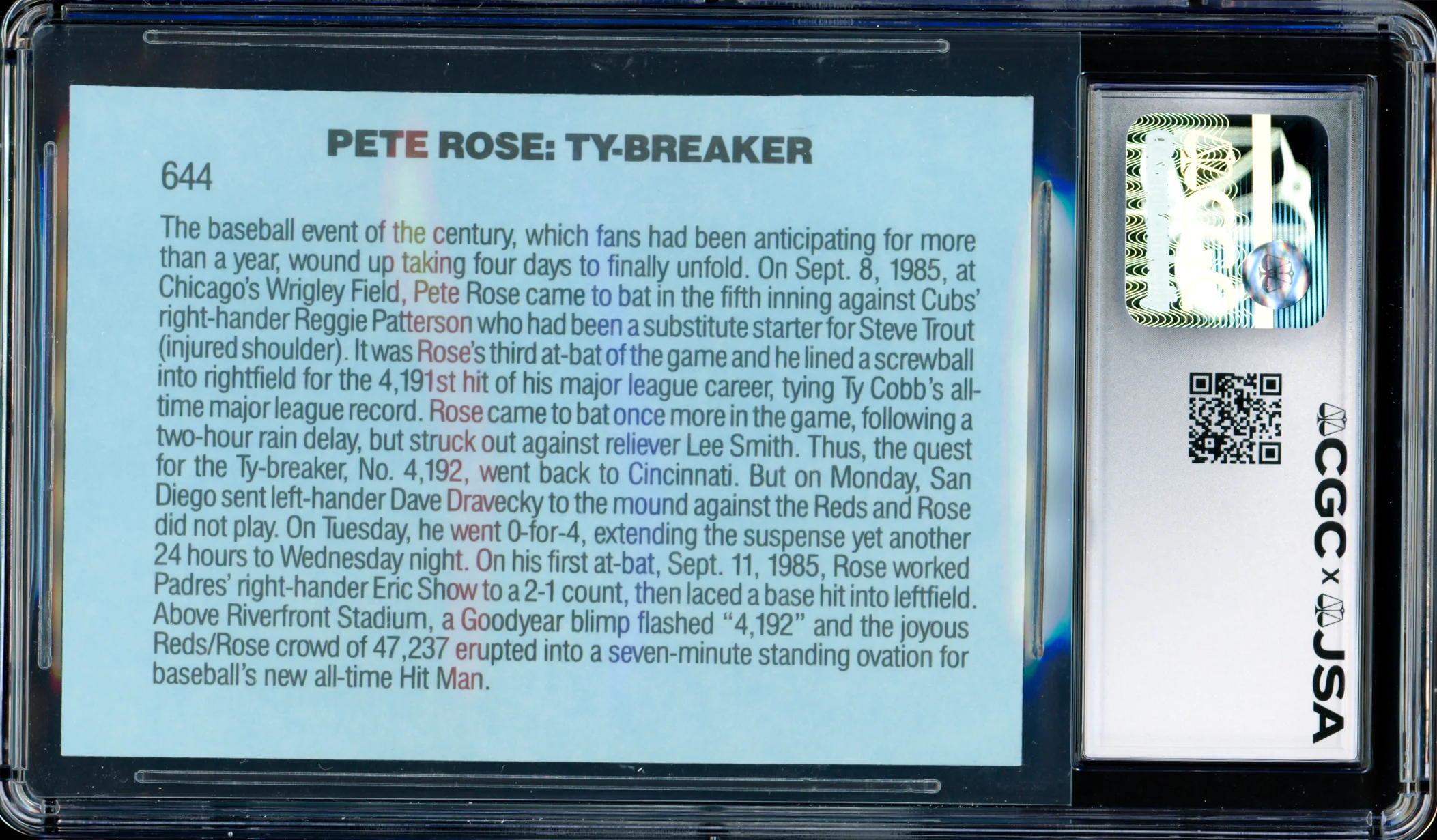 Pete Rose Autographed 1986 Donruss Card #644 Cincinnati Reds CGC x JSA #6078172170 - Image 2