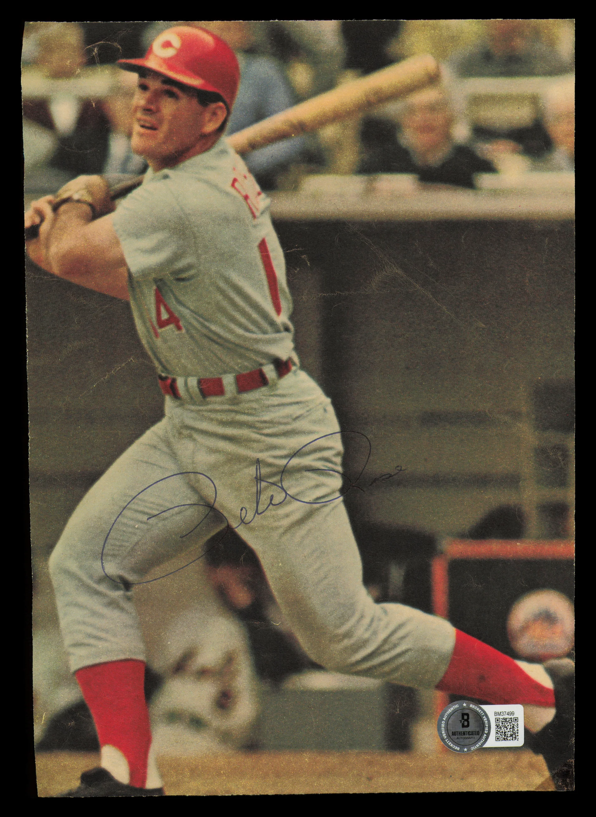 Pete Rose Autographed 6.5x9 Magazine Page Photo Cincinnati Reds Vintage Signature Beckett BAS QR #BM37499