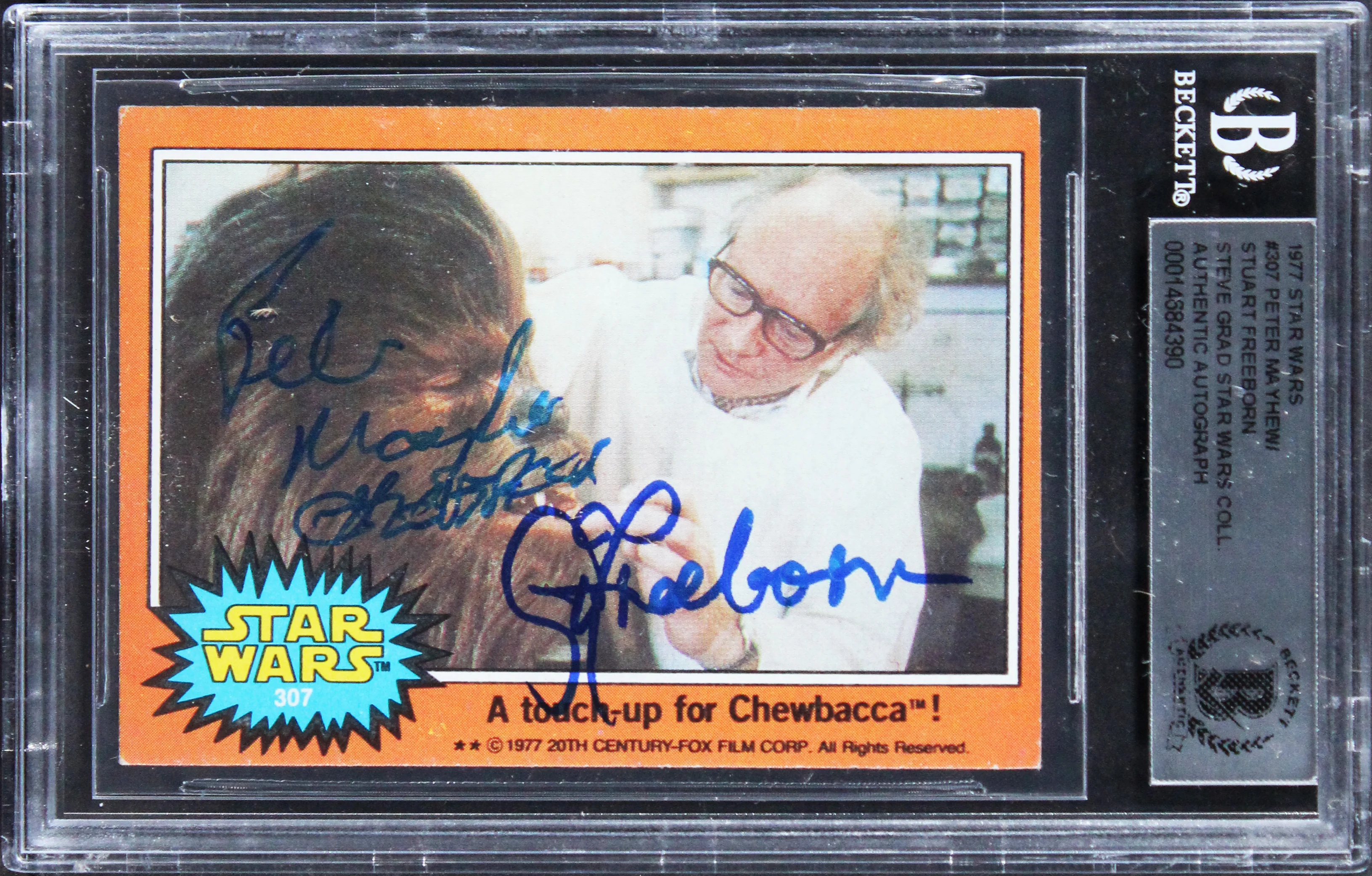Peter Mayhew & Stuart Freeborn "w/ Insc" Signed 1977 Star Wars #75 Card BAS Slab