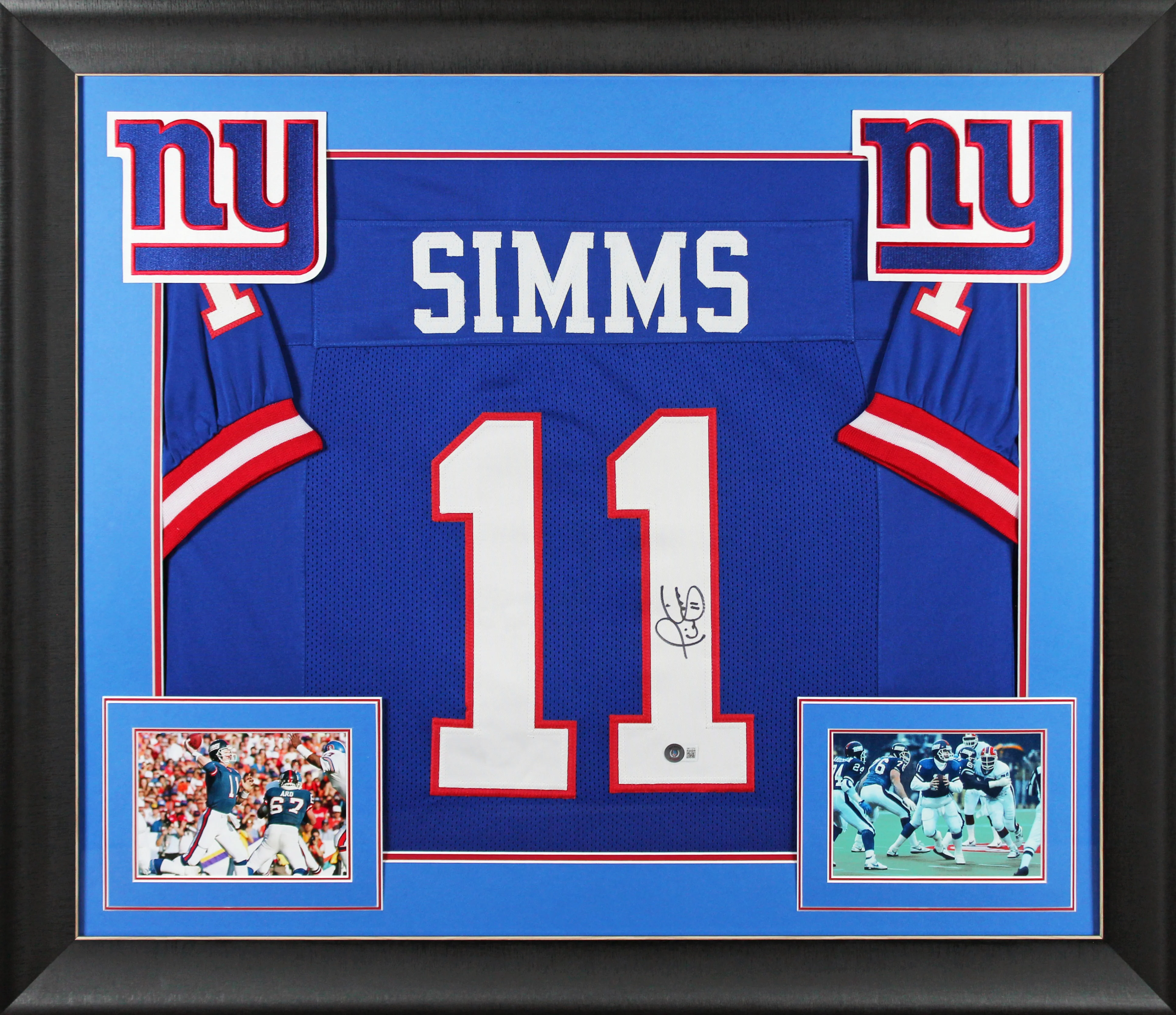 Phil Simms Authentic Signed Blue Pro Style Framed Jersey Autographed BAS Witness - Image 2