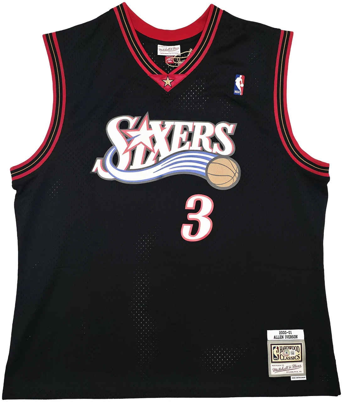 Philadelphia 76ers Allen Iverson Autographed Black Authentic Mitchell & Ness 2000-01 HWC Swingman Jersey Size 2XL Beckett BAS Witness Stock #245734 - Image 3