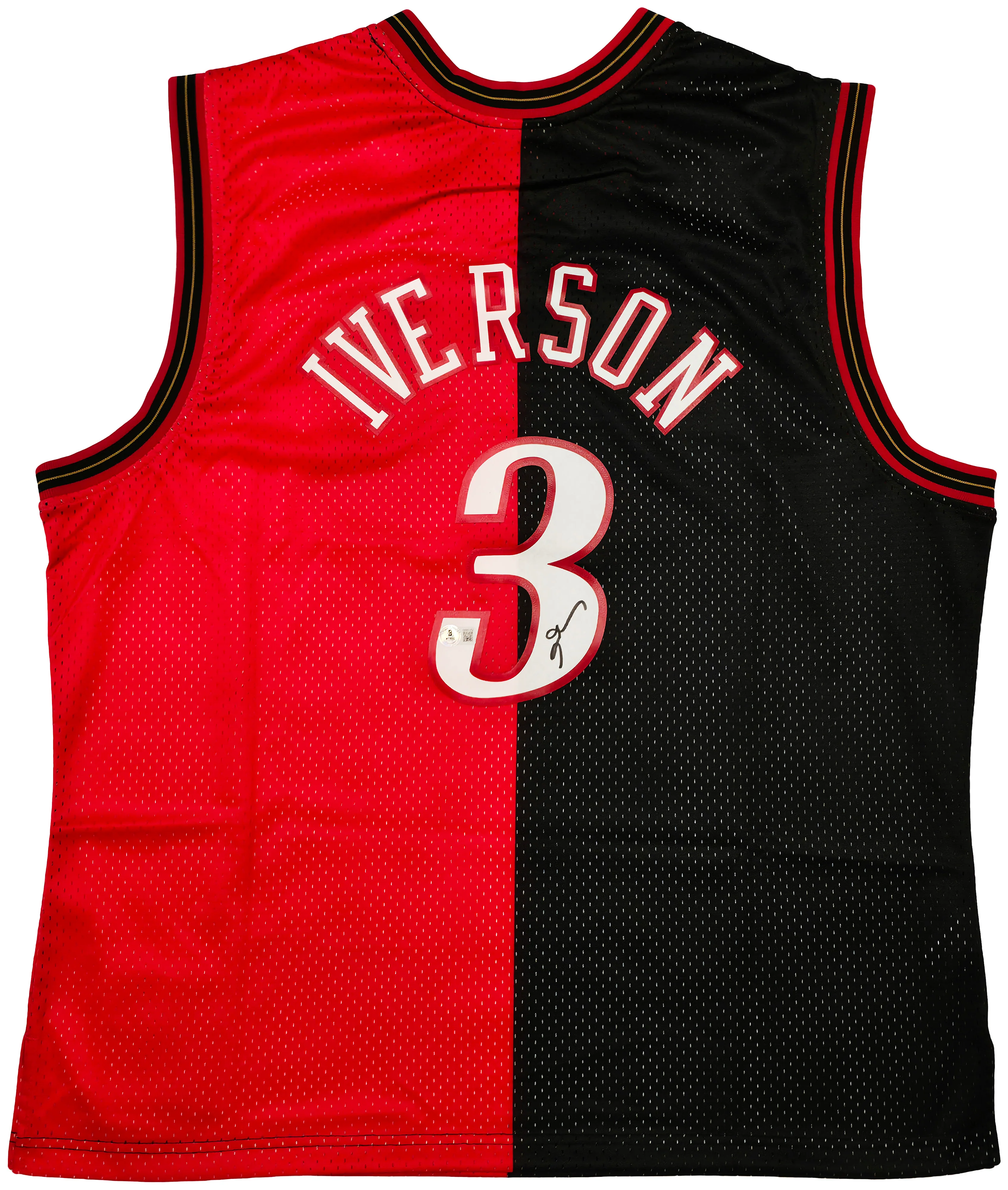 Philadelphia 76ers Allen Iverson Autographed Black & Red Authentic Mitchell & Ness 2000-01 HWC Swingman Split Jersey Size 2XL Beckett BAS Witness Stock #253625 - Image 2