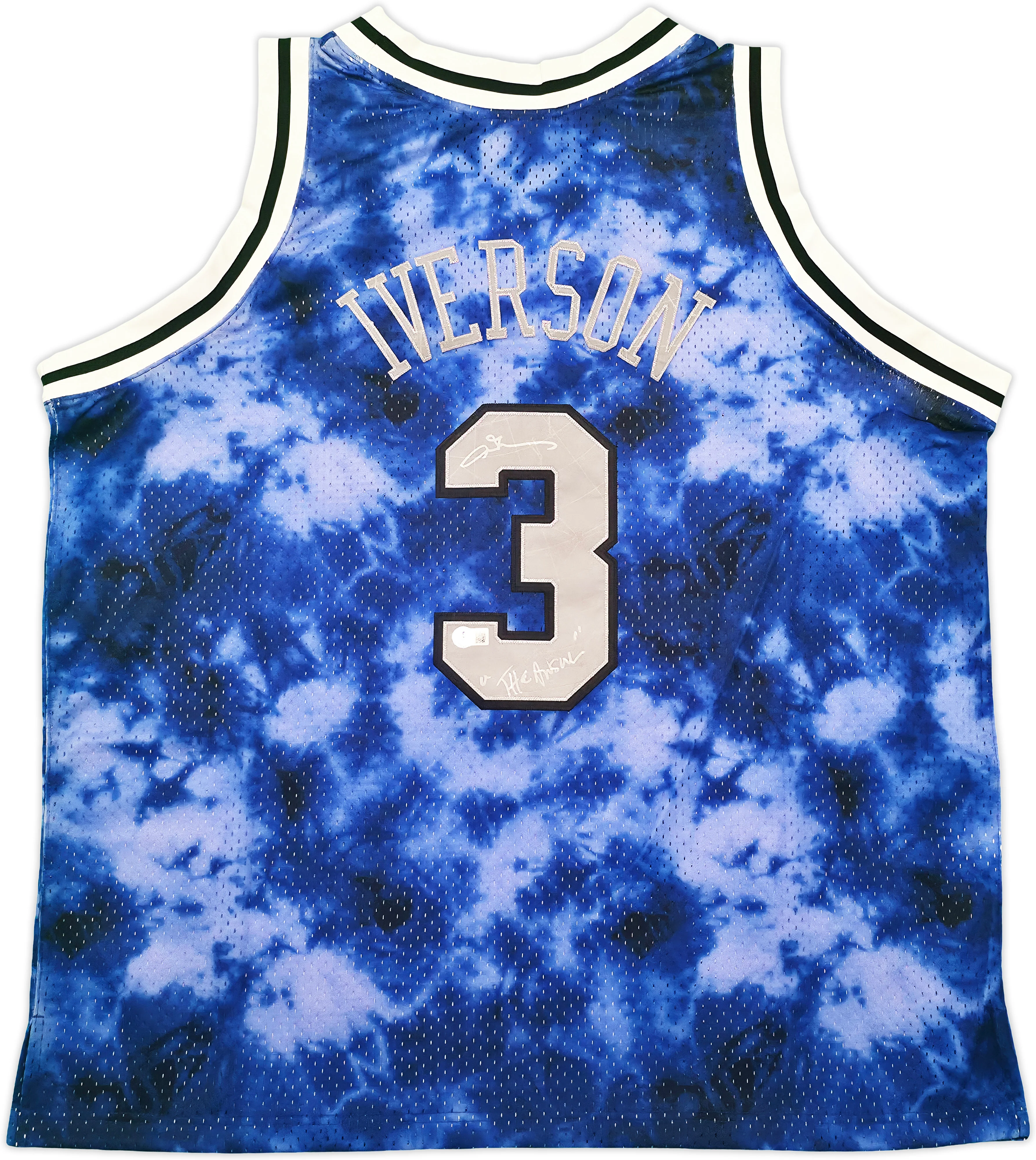 Philadelphia 76ers Allen Iverson Autographed Blue Authentic Mitchell & Ness 1996-97 HWC Swingman Galaxy Jersey Size 2XL "The Answer" Beckett BAS QR Stock #253251 - Image 2