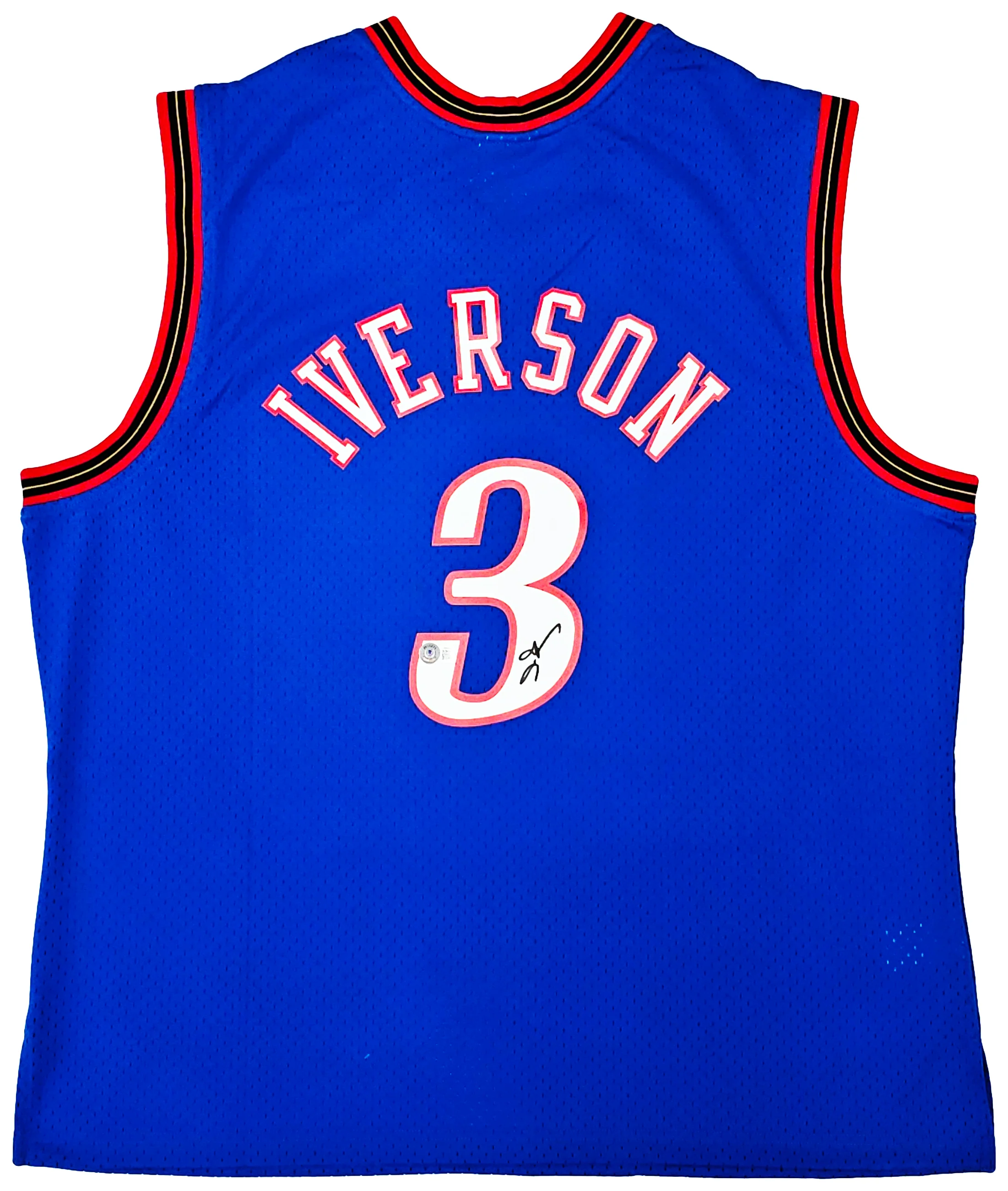 Philadelphia 76ers Allen Iverson Autographed Blue Authentic Mitchell & Ness 1999-00 HWC Swingman Jersey Size XXL Beckett BAS Witness Stock #220420 - Image 2