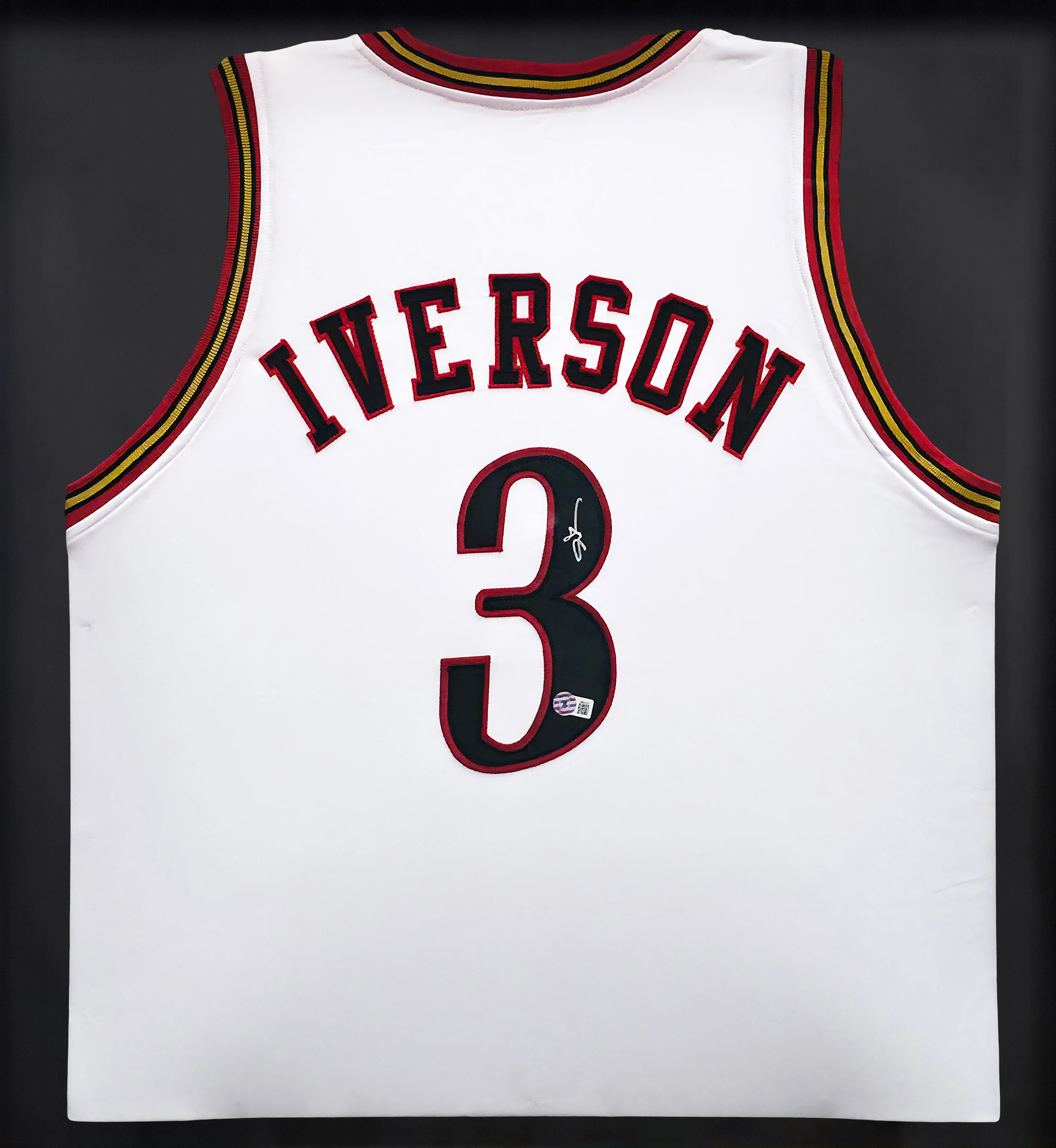 Philadelphia 76ers Allen Iverson Autographed Framed White Jersey Beckett BAS Witness Stock #239068 - Image 2