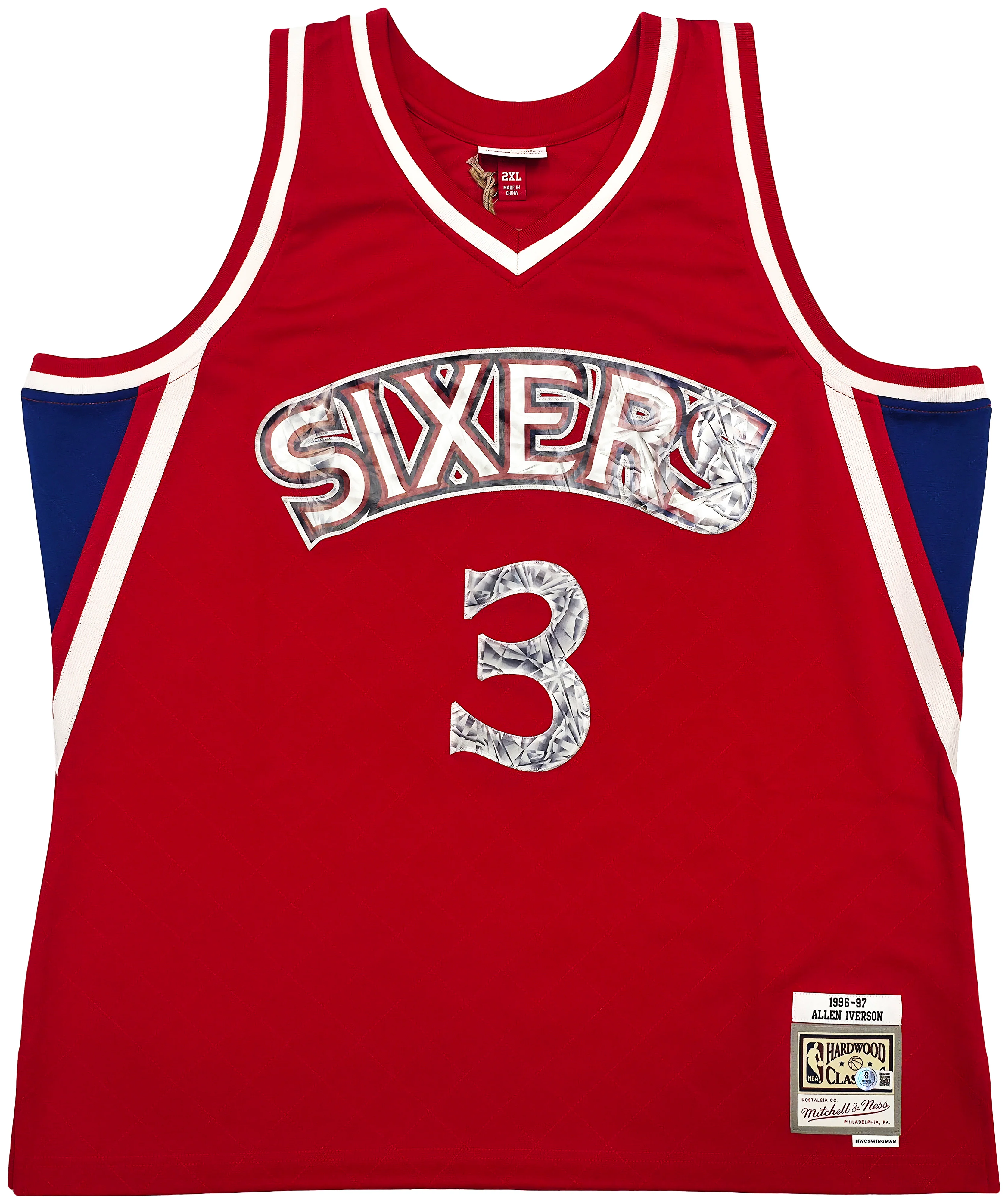 Philadelphia 76ers Allen Iverson Autographed Red Authentic Mitchell & Ness 1996-97 HWC Swingman Diamond NBA 75th Anniversary Jersey Size 2XL Beckett BAS Witness Stock #253627 - Image 5