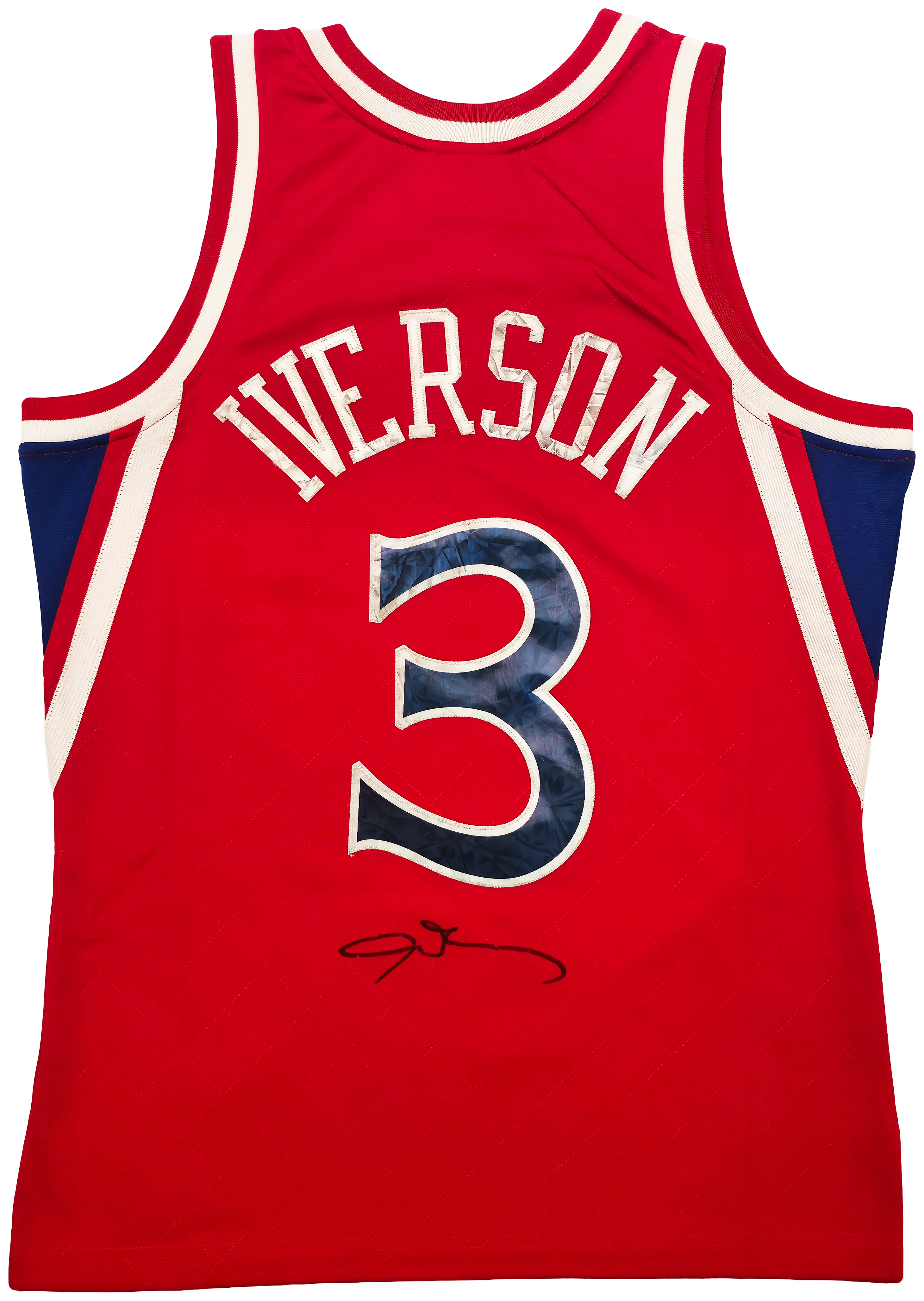 Philadelphia 76ers Allen Iverson Autographed Red Authentic Mitchell & Ness 1996-97 HWC Swingman Diamond NBA 75th Anniversary Jersey Size M Beckett BAS Witness Stock #253626 - Image 2