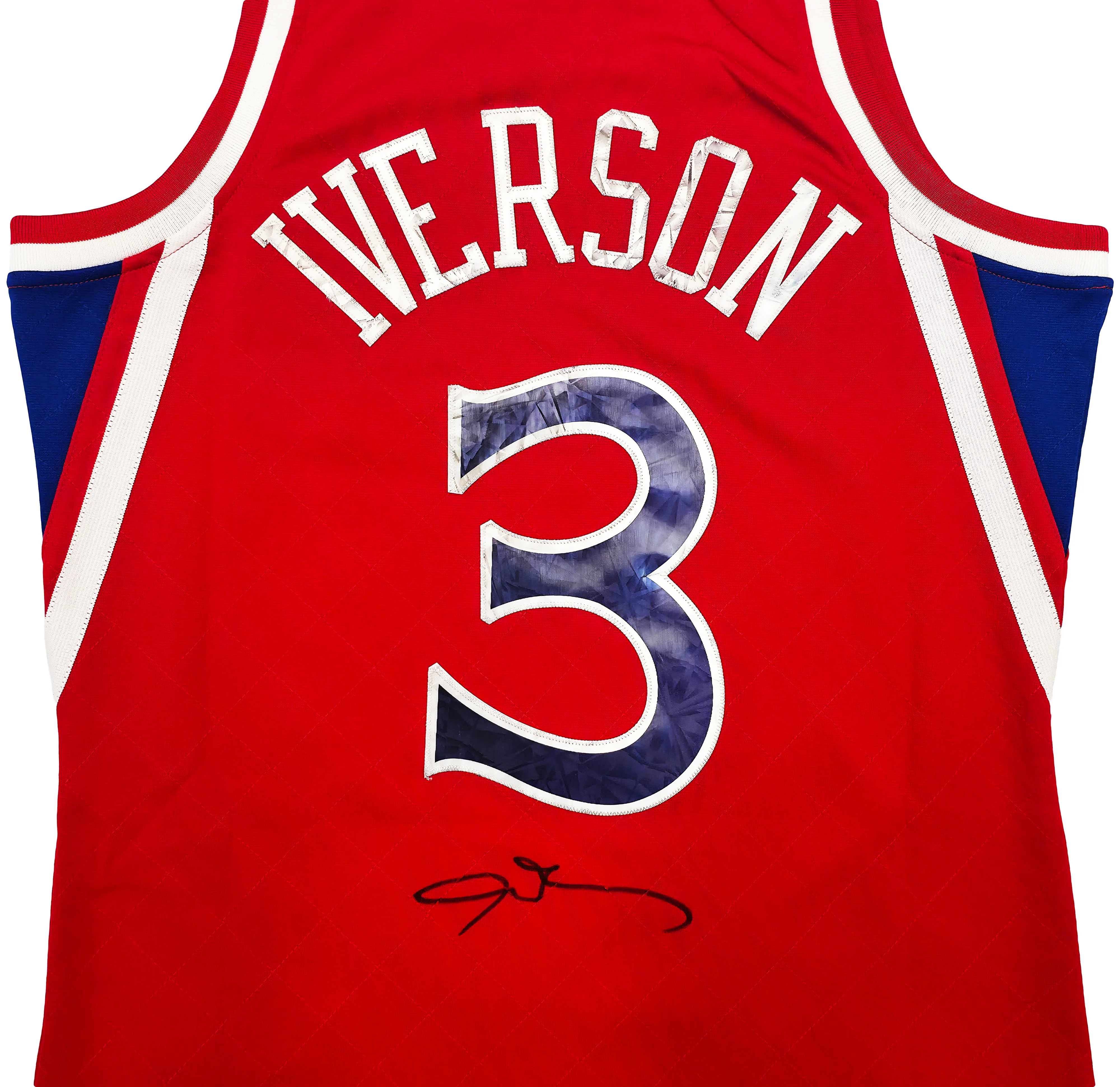 Philadelphia 76ers Allen Iverson Autographed Red Authentic Mitchell & Ness 1996-97 HWC Swingman Diamond NBA 75th Anniversary Jersey Size M Beckett BAS Witness Stock #253626 - Image 3