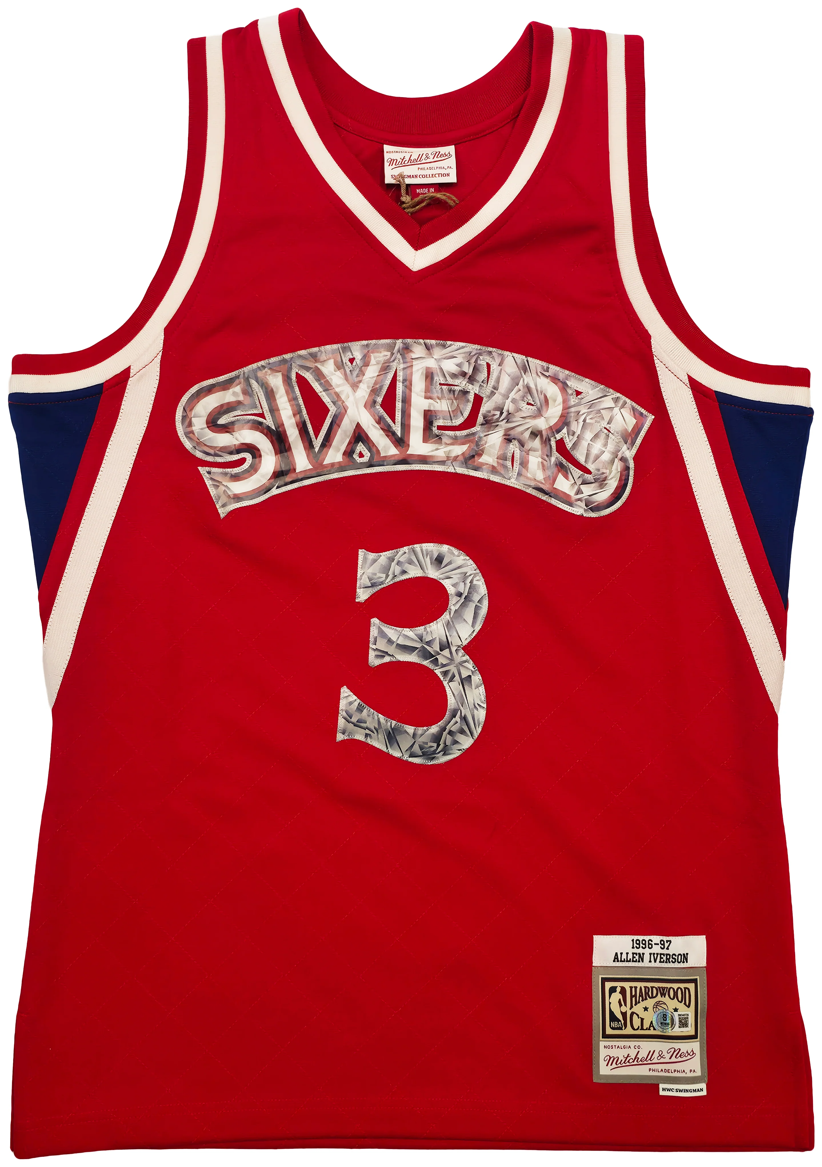 Philadelphia 76ers Allen Iverson Autographed Red Authentic Mitchell & Ness 1996-97 HWC Swingman Diamond NBA 75th Anniversary Jersey Size M Beckett BAS Witness Stock #253626 - Image 5