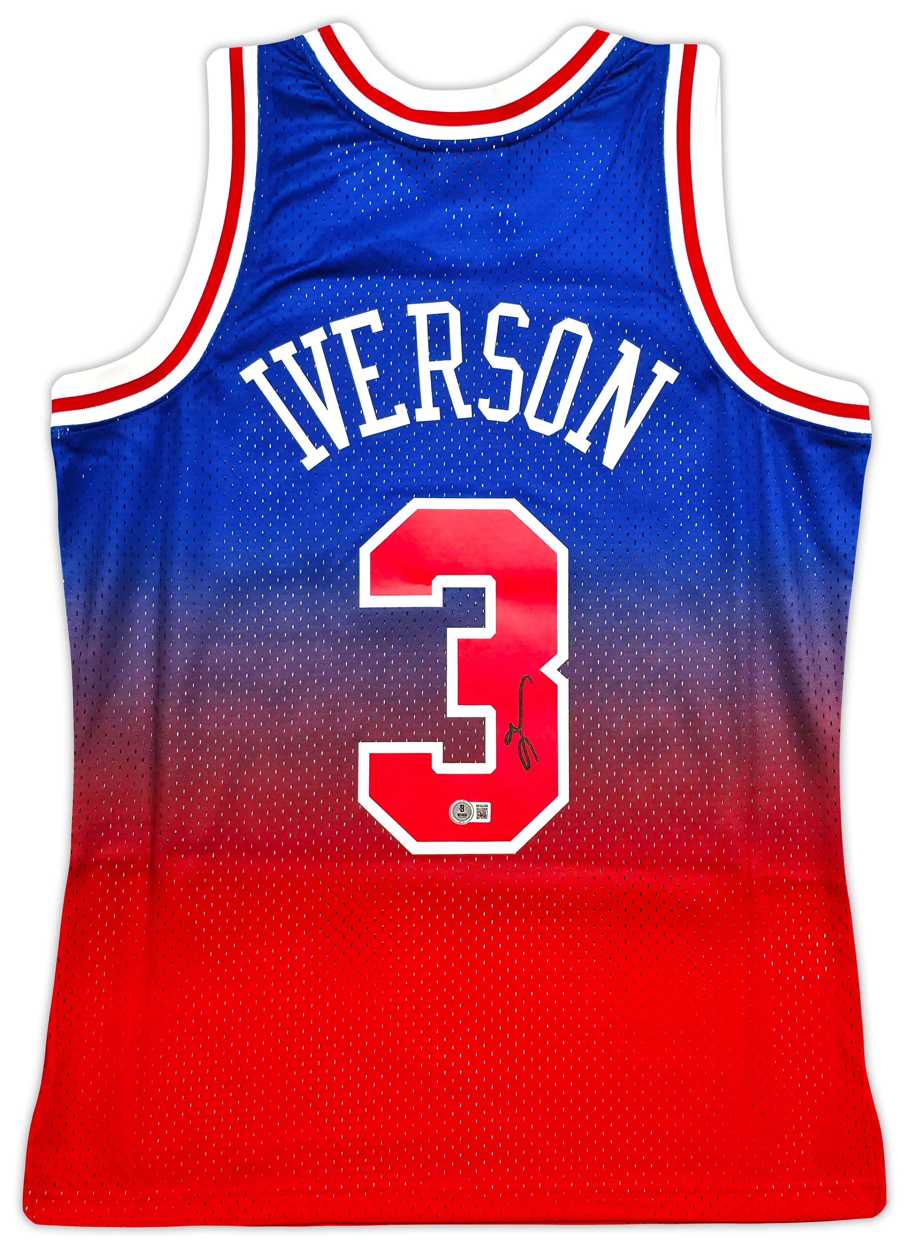 Philadelphia 76ers Allen Iverson Autographed Red Authentic Mitchell & Ness 1996-97 HWC Swingman Fadeaway Jersey Size M Beckett BAS Witness Stock #253631 - Image 2