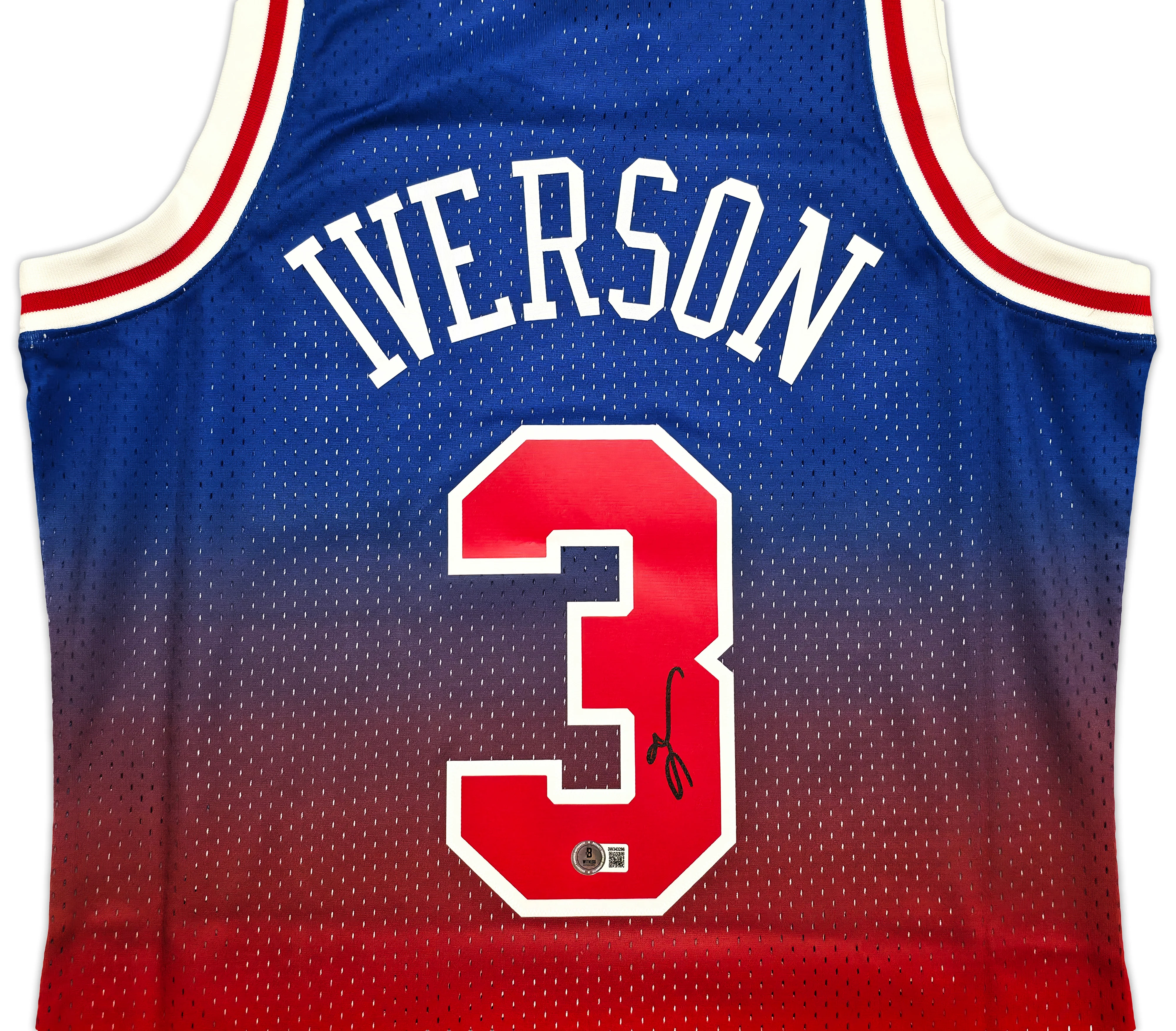 Philadelphia 76ers Allen Iverson Autographed Red Authentic Mitchell & Ness 1996-97 HWC Swingman Fadeaway Jersey Size M Beckett BAS Witness Stock #253631 - Image 3