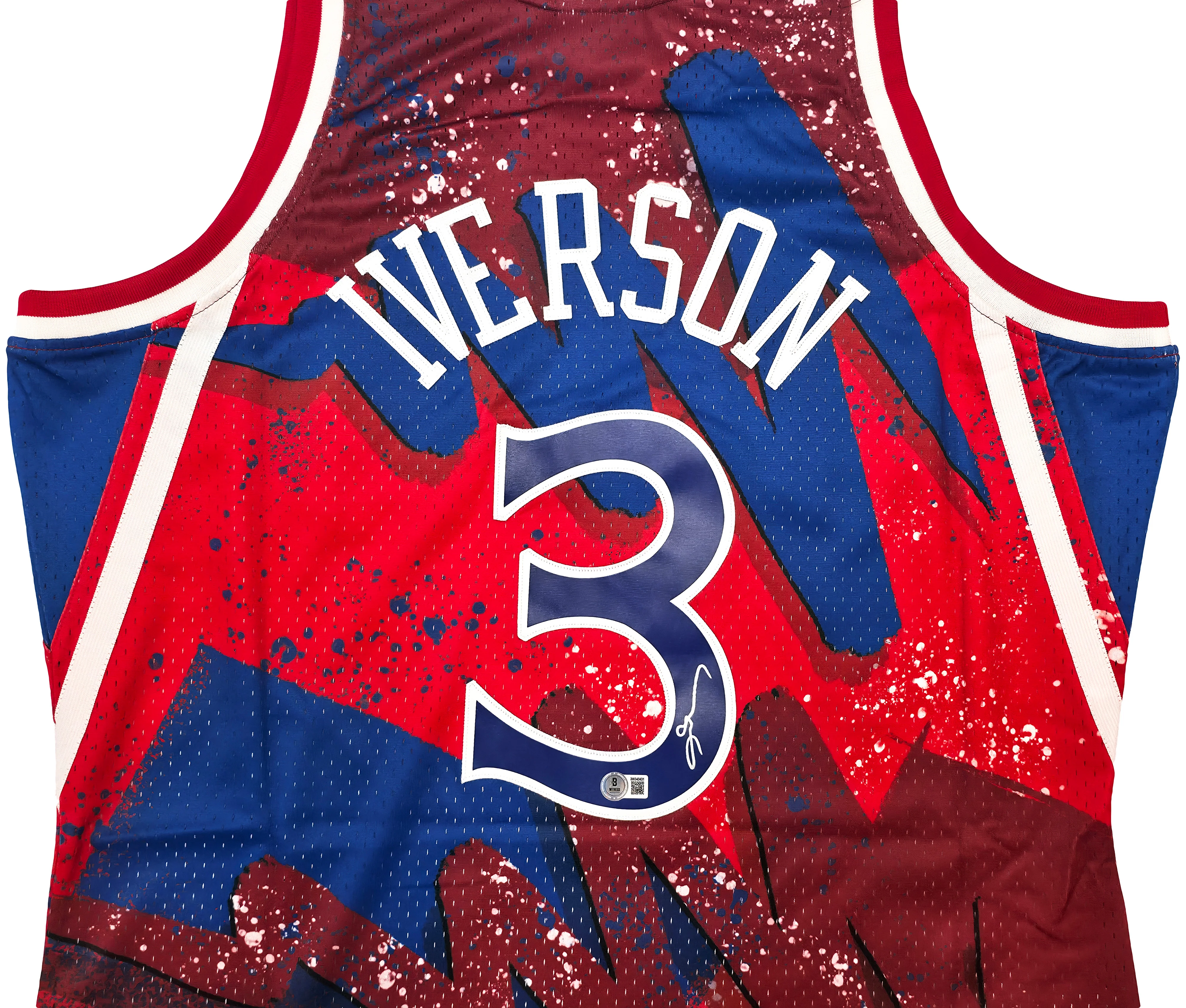 Philadelphia 76ers Allen Iverson Autographed Red Authentic Mitchell & Ness 1996-97 HWC Swingman Hyper Hoops Jersey Size XL Beckett BAS Witness Stock #253629 - Image 3