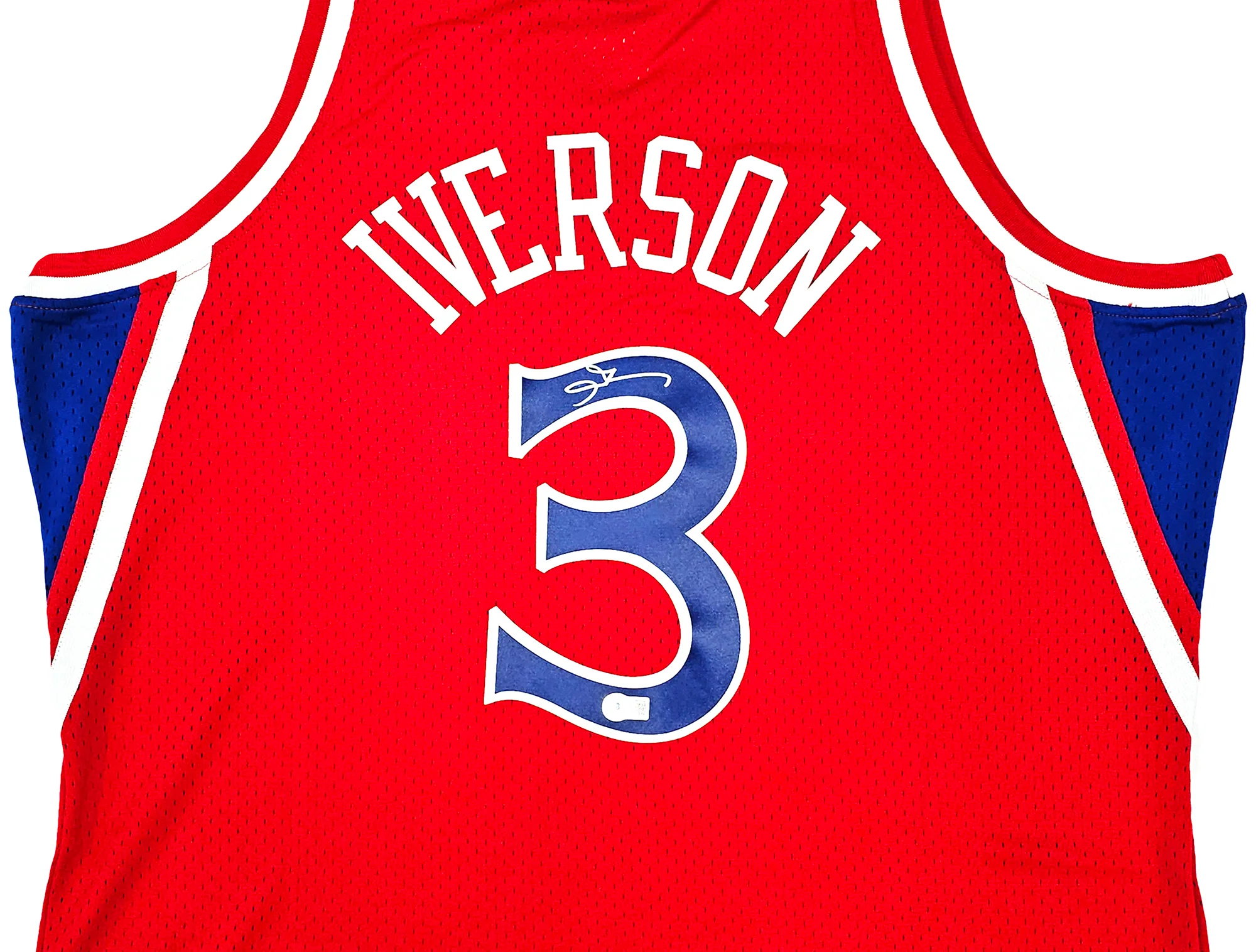 Philadelphia 76ers Allen Iverson Autographed Red Authentic Mitchell & Ness 1996-97 HWC Swingman Jersey Size XXL Beckett BAS Witness Stock #220425 - Image 3