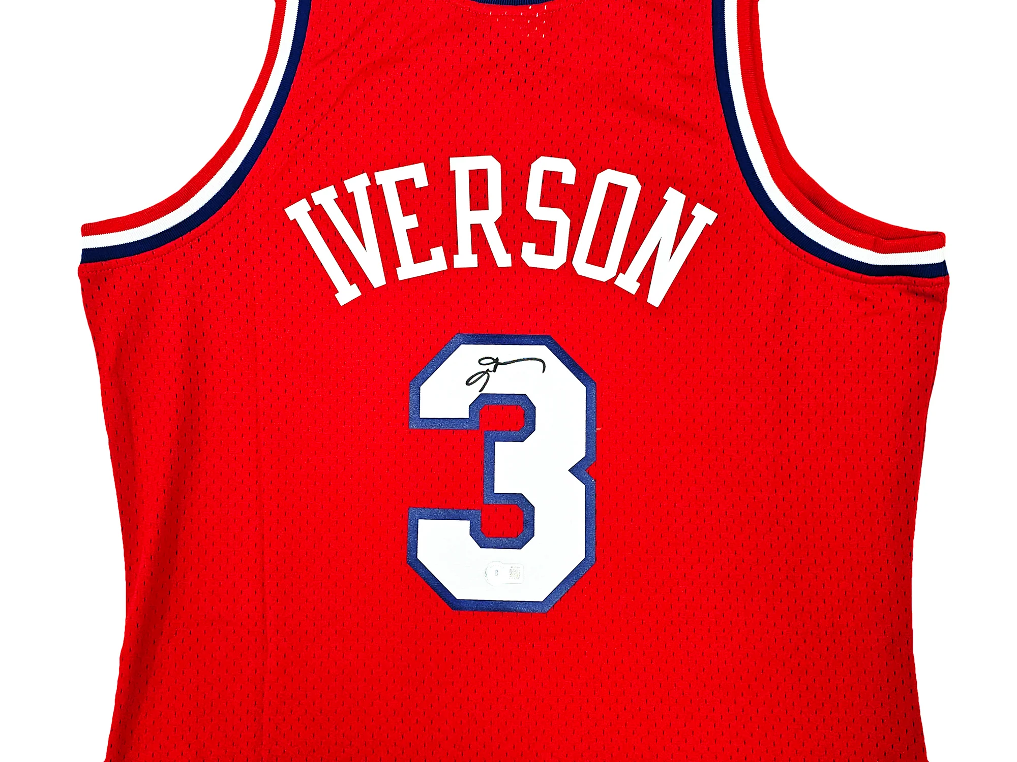 Philadelphia 76ers Allen Iverson Autographed Red Authentic Mitchell & Ness 2002-03 HWC Swingman Jersey Size L Beckett BAS Witness Stock #220413 - Image 3