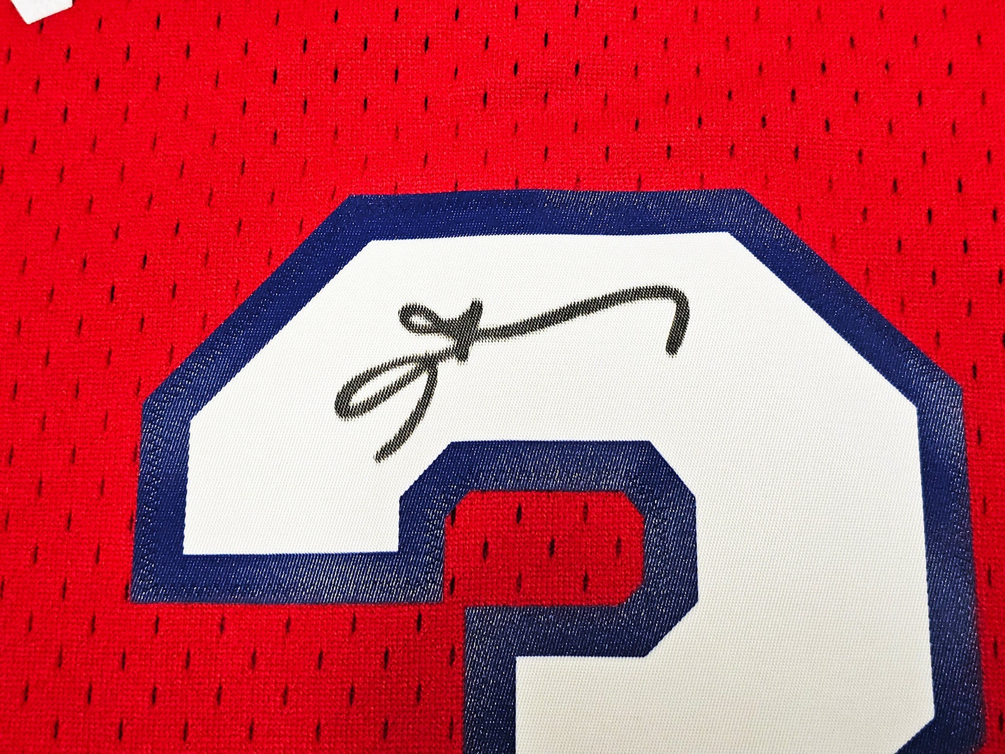 Philadelphia 76ers Allen Iverson Autographed Red Authentic Mitchell & Ness 2002-03 HWC Swingman Jersey Size XXL Beckett BAS Witness Stock #220415 - Image 4