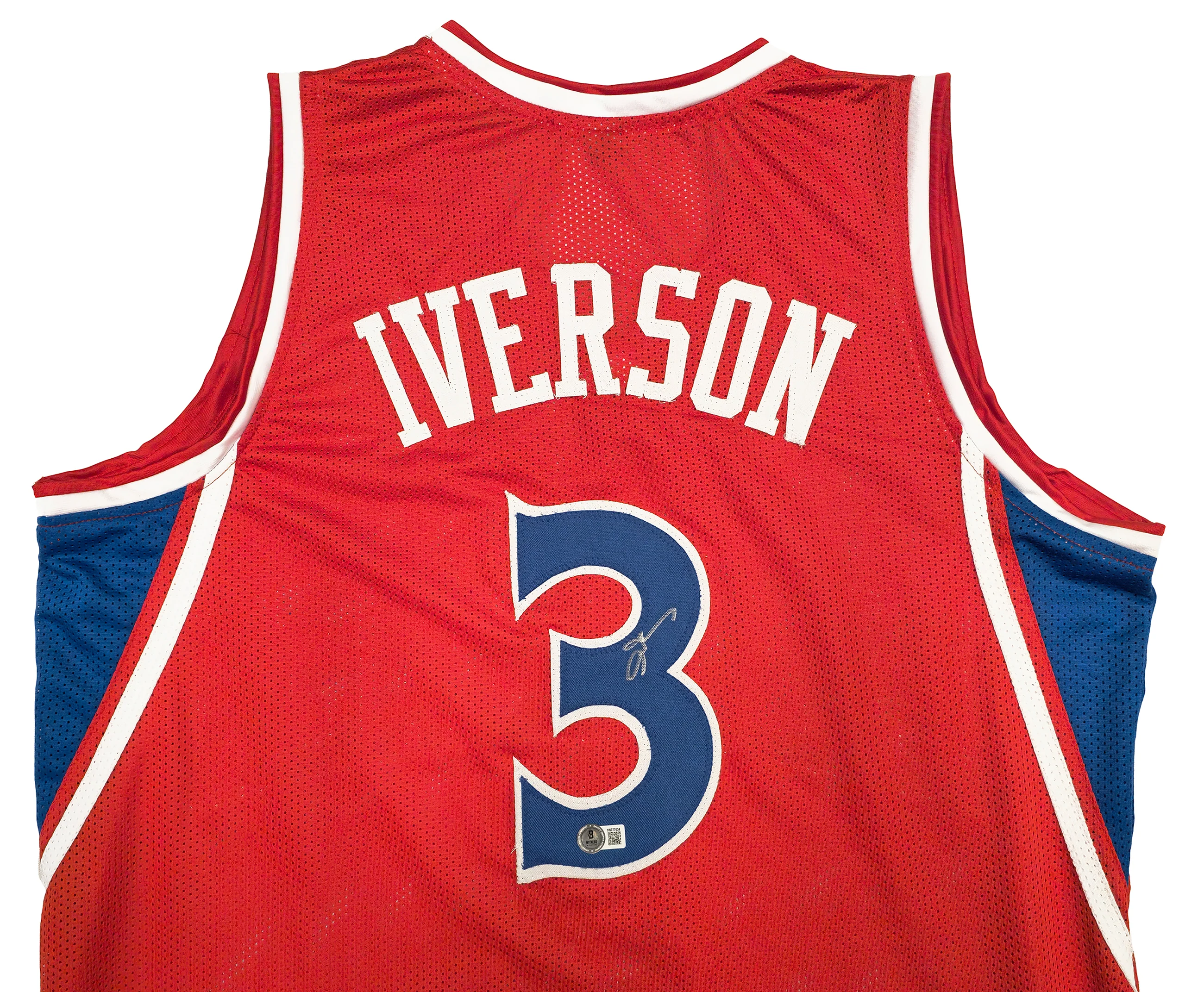 Philadelphia 76ers Allen Iverson Autographed Red Jersey Beckett BAS Witness Stock #229999 - Image 3