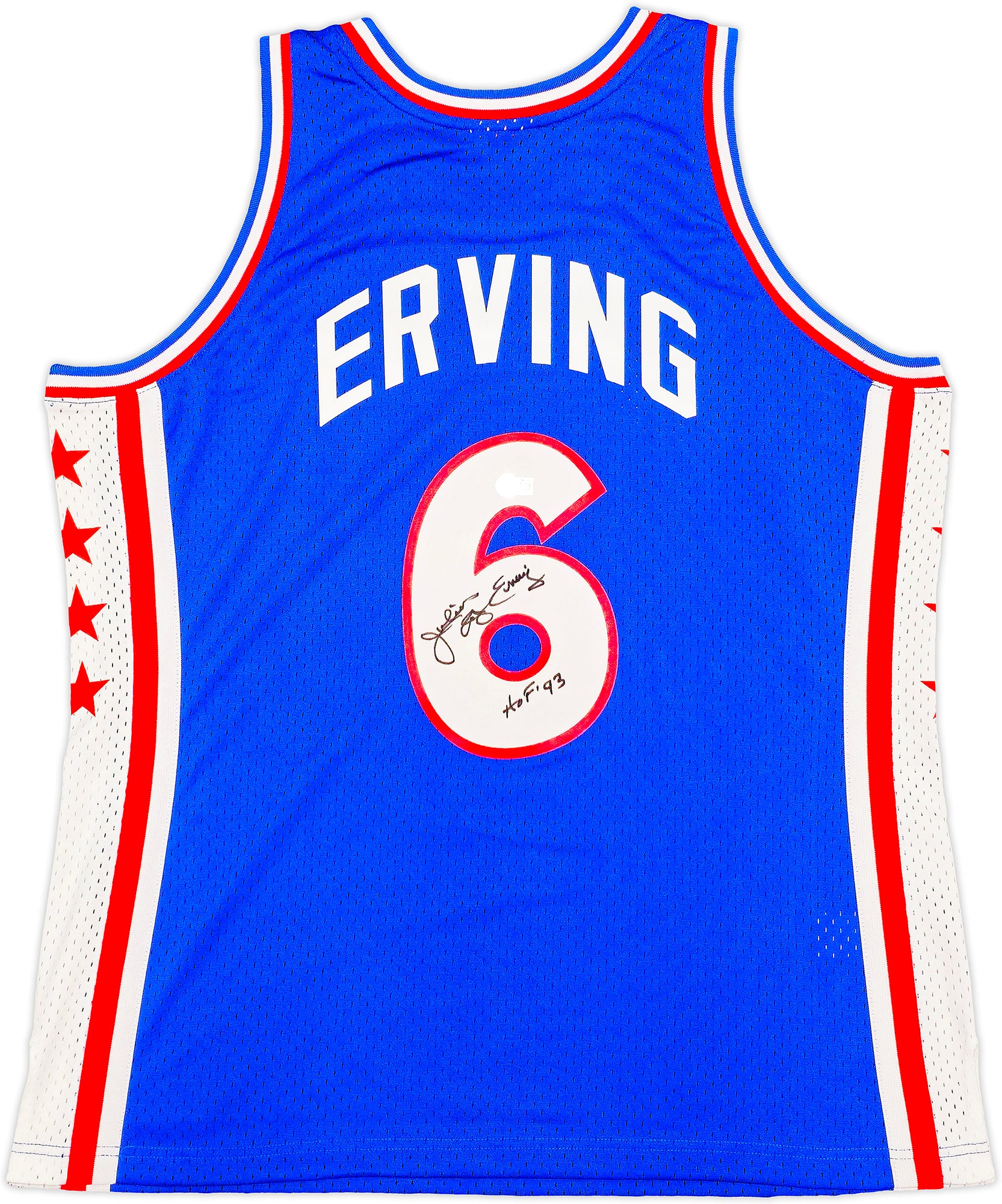 Philadelphia 76ers Julius "Dr. J" Erving Autographed Blue Mitchell & Ness Hardwood Classics HWC Swingman 1976-77 Jersey Size XL "HOF 93" Beckett BAS Witness Stock #230253 - Image 2