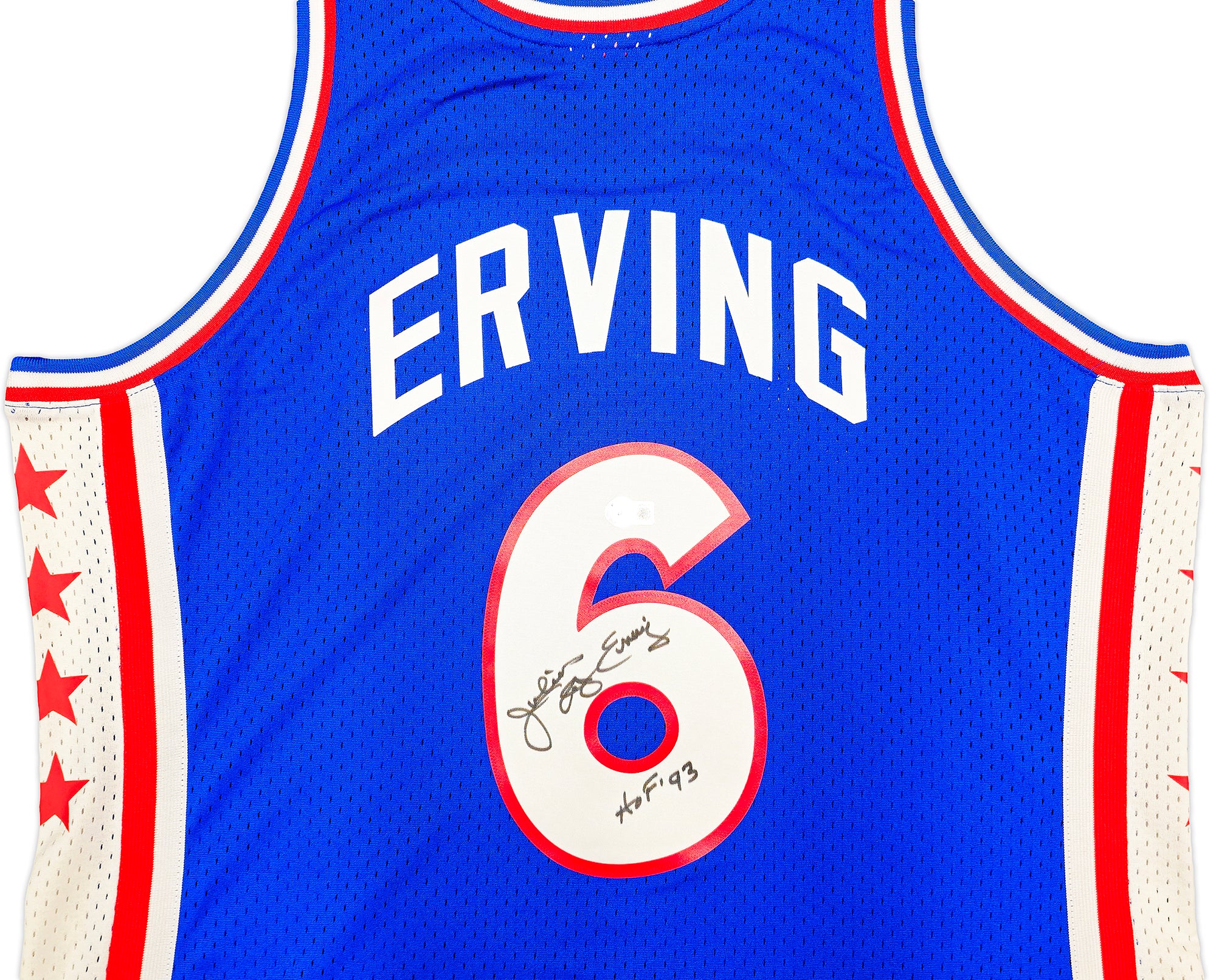 Philadelphia 76ers Julius "Dr. J" Erving Autographed Blue Mitchell & Ness Hardwood Classics HWC Swingman 1976-77 Jersey Size XL "HOF 93" Beckett BAS Witness Stock #230253 - Image 3