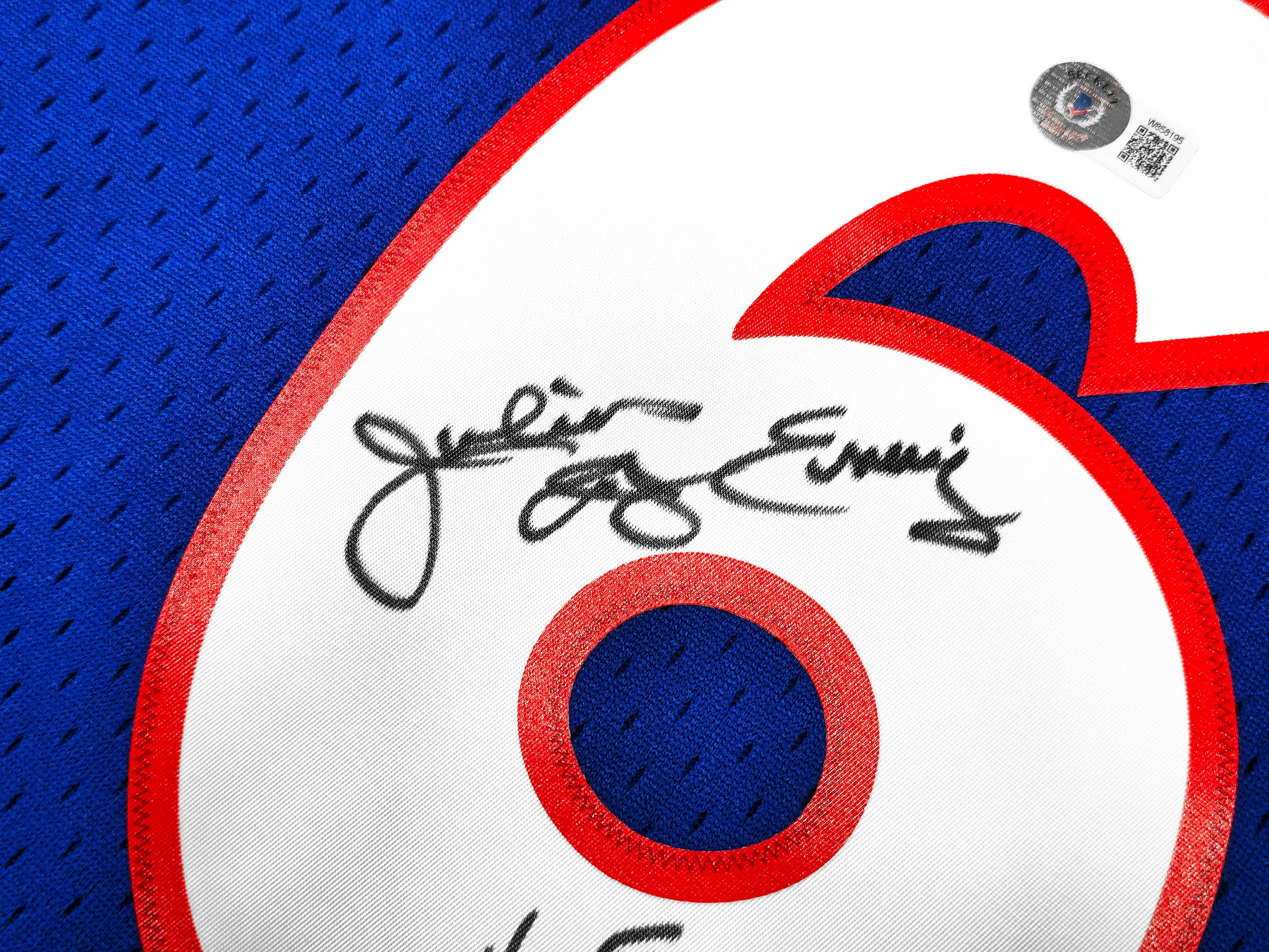 Philadelphia 76ers Julius "Dr. J" Erving Autographed Blue Mitchell & Ness Hardwood Classics HWC Swingman 1976-77 Jersey Size XL "HOF 93" Beckett BAS Witness Stock #230253 - Image 4