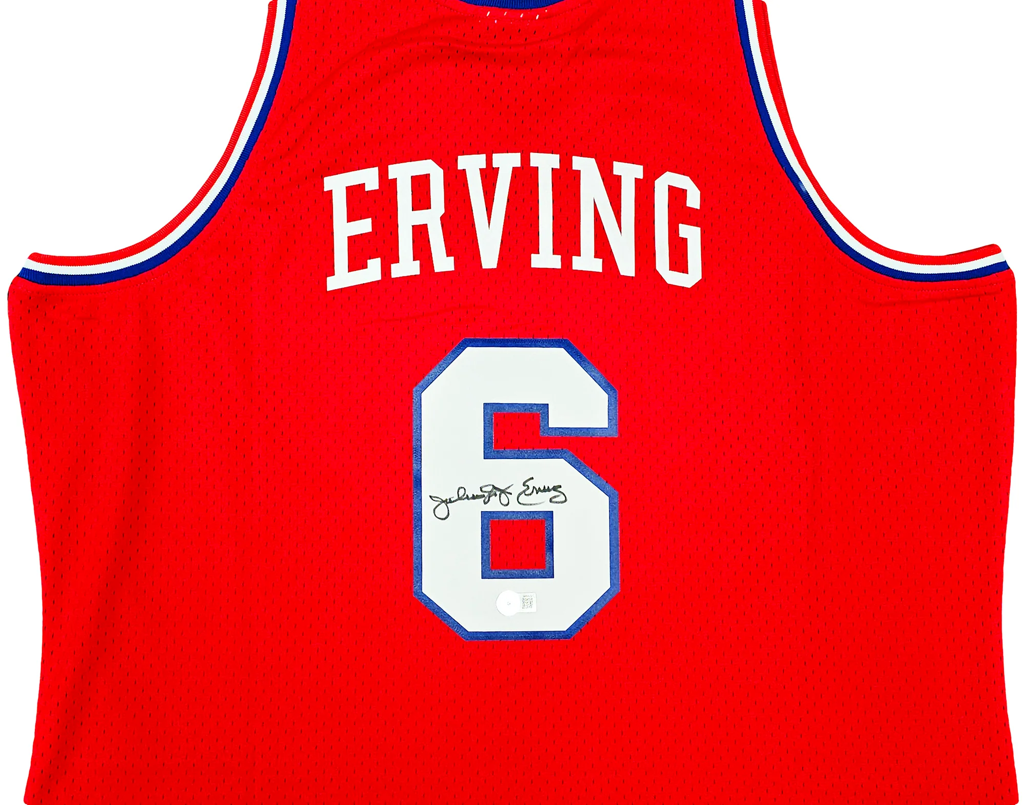 Philadelphia 76ers Julius "Dr. J" Erving Autographed Red Authentic Mitchell & Ness 1982-83 HWC Swingman Jersey Size XXL Beckett BAS Witness Stock #220408 - Image 3