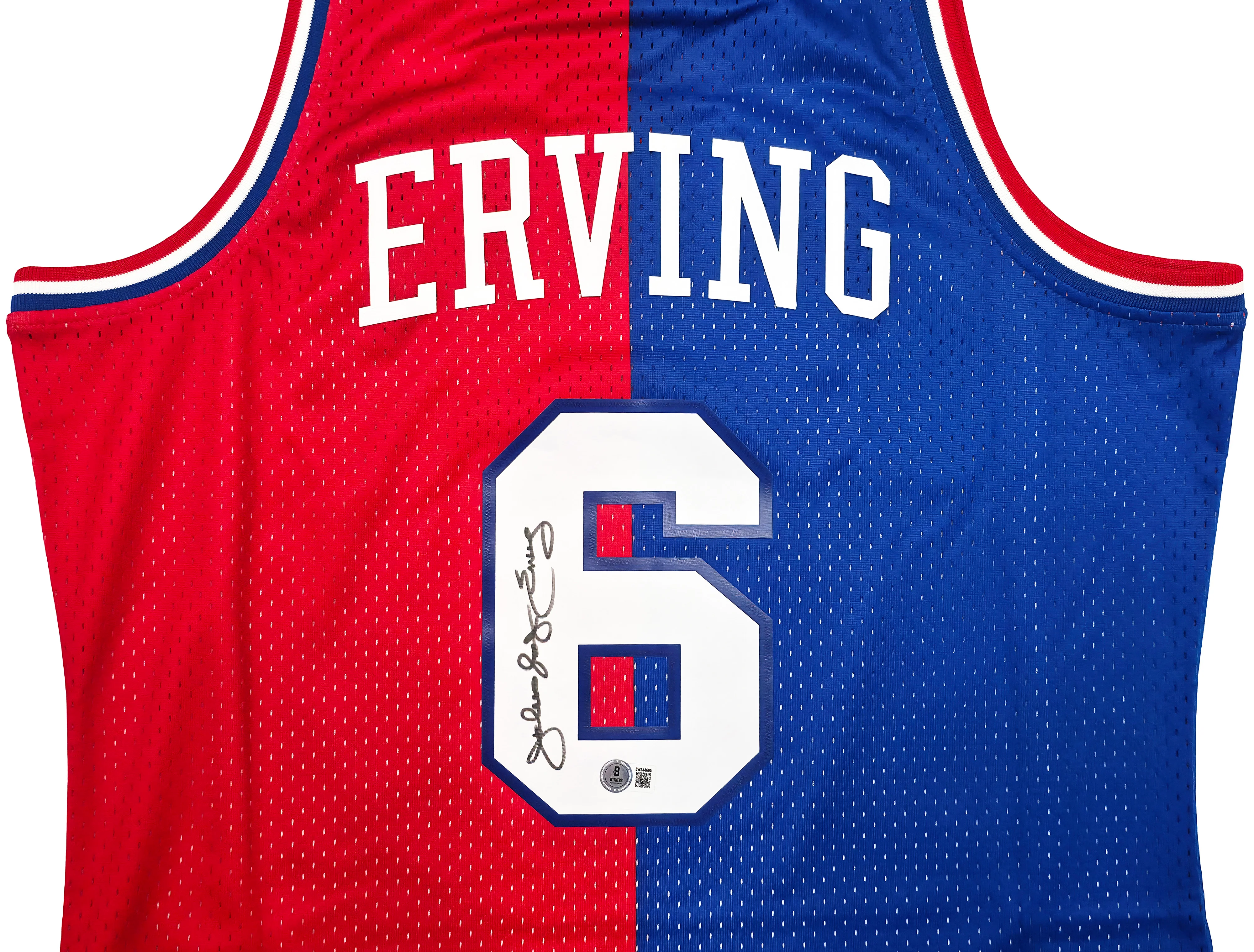 Philadelphia 76ers Julius "Dr. J" Erving Autographed Red & Blue Authentic Mitchell & Ness 1982-83 HWC Swingman Jersey Size L Beckett BAS Witness Stock #253700 - Image 3