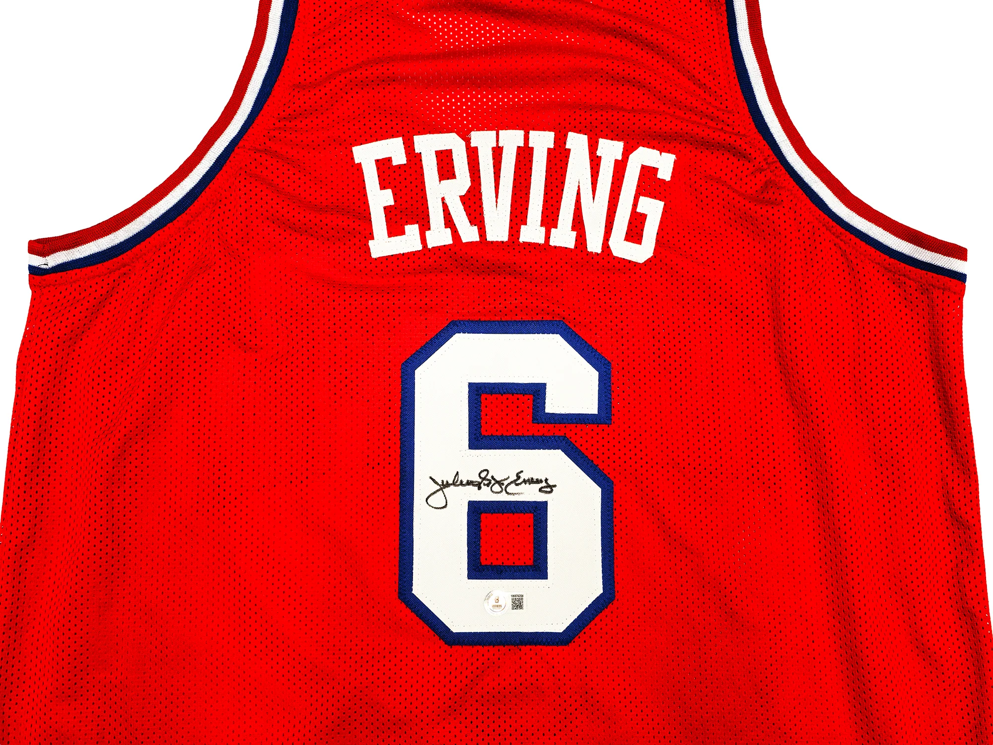 Philadelphia 76ers Julius "Dr. J" Erving Autographed Red Jersey Beckett BAS Witness Stock #230292 - Image 3