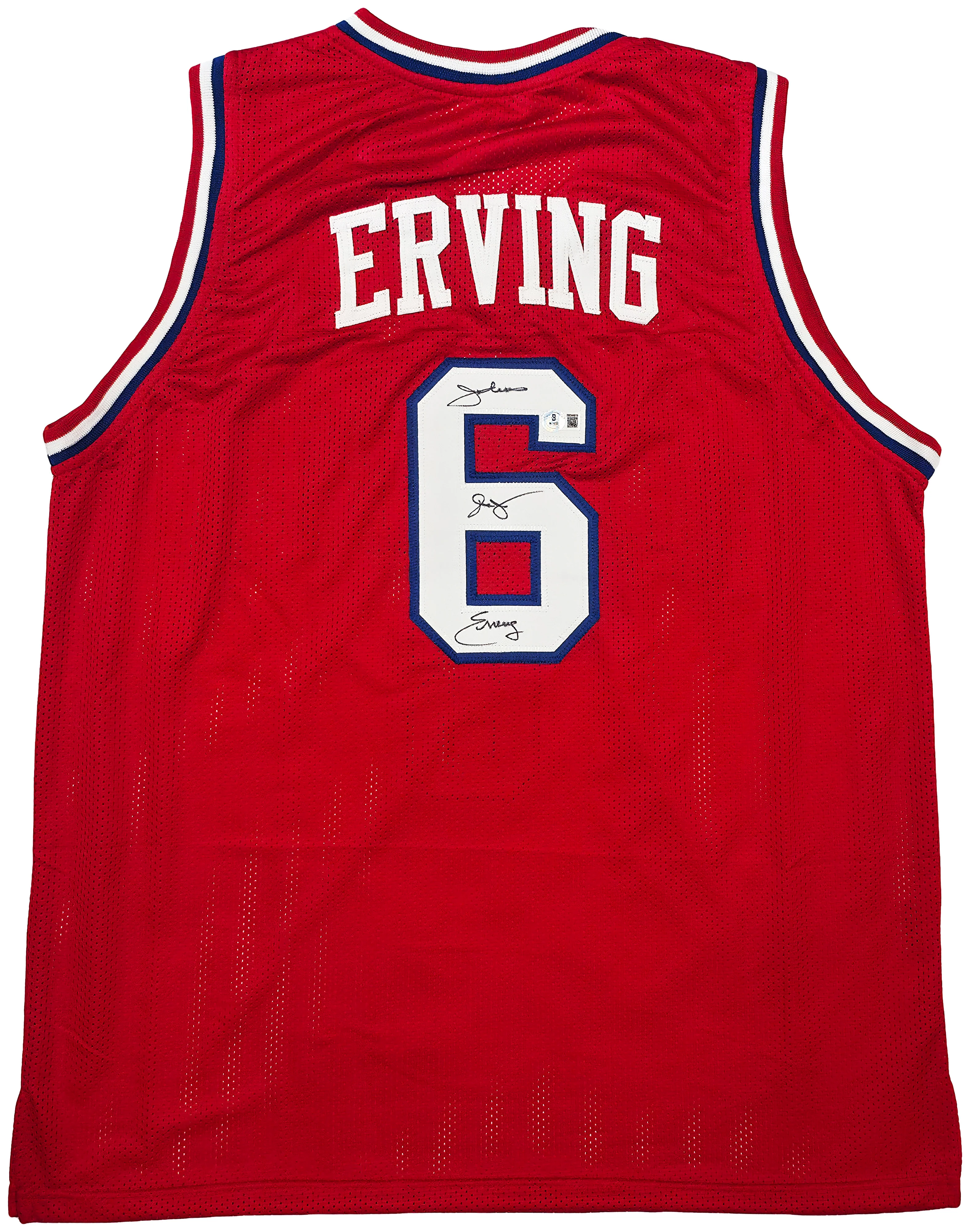 Philadelphia 76ers Julius "Dr. J" Erving Autographed Red Jersey Beckett BAS Witness Stock #253704 - Image 2