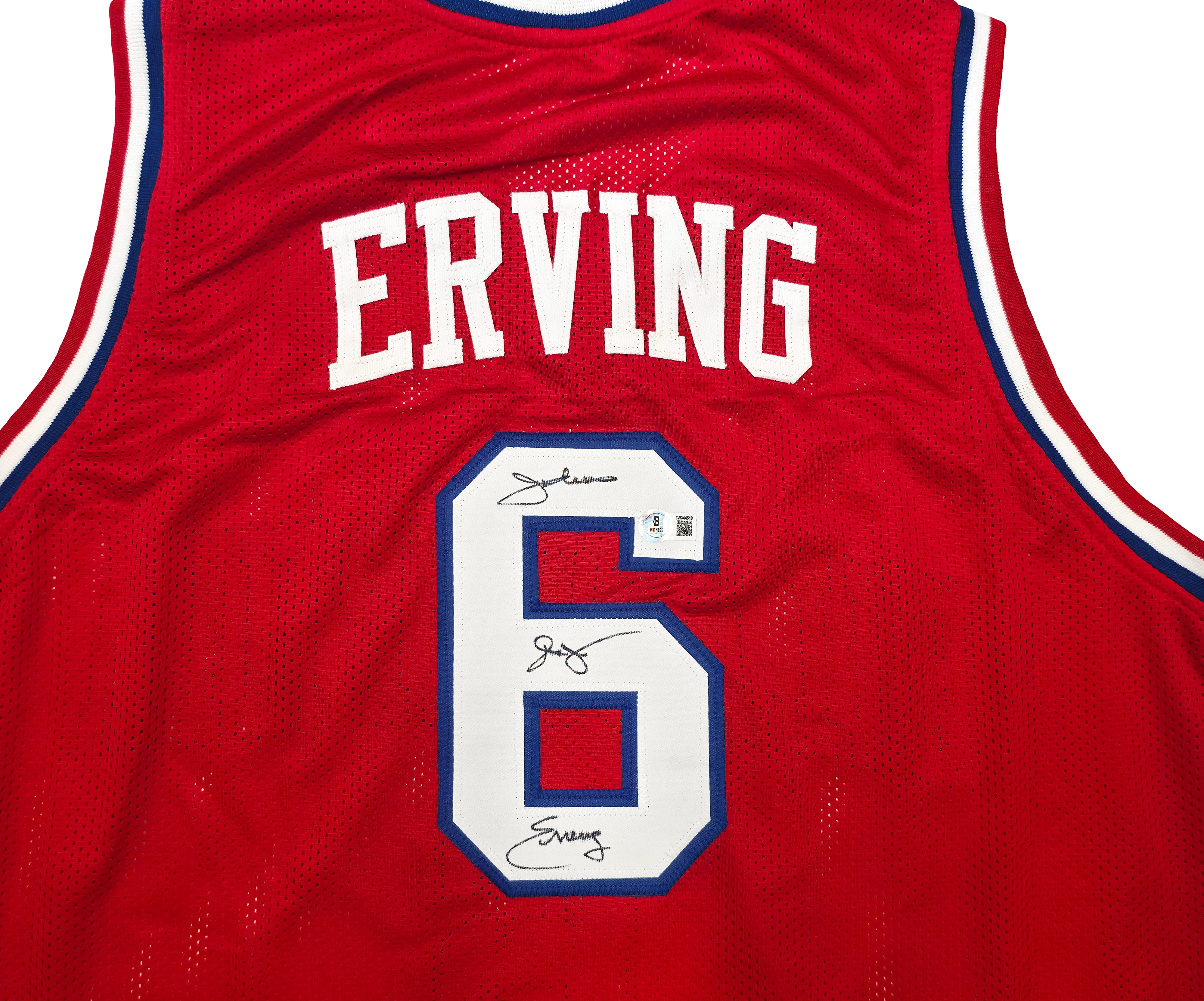 Philadelphia 76ers Julius "Dr. J" Erving Autographed Red Jersey Beckett BAS Witness Stock #253704 - Image 3