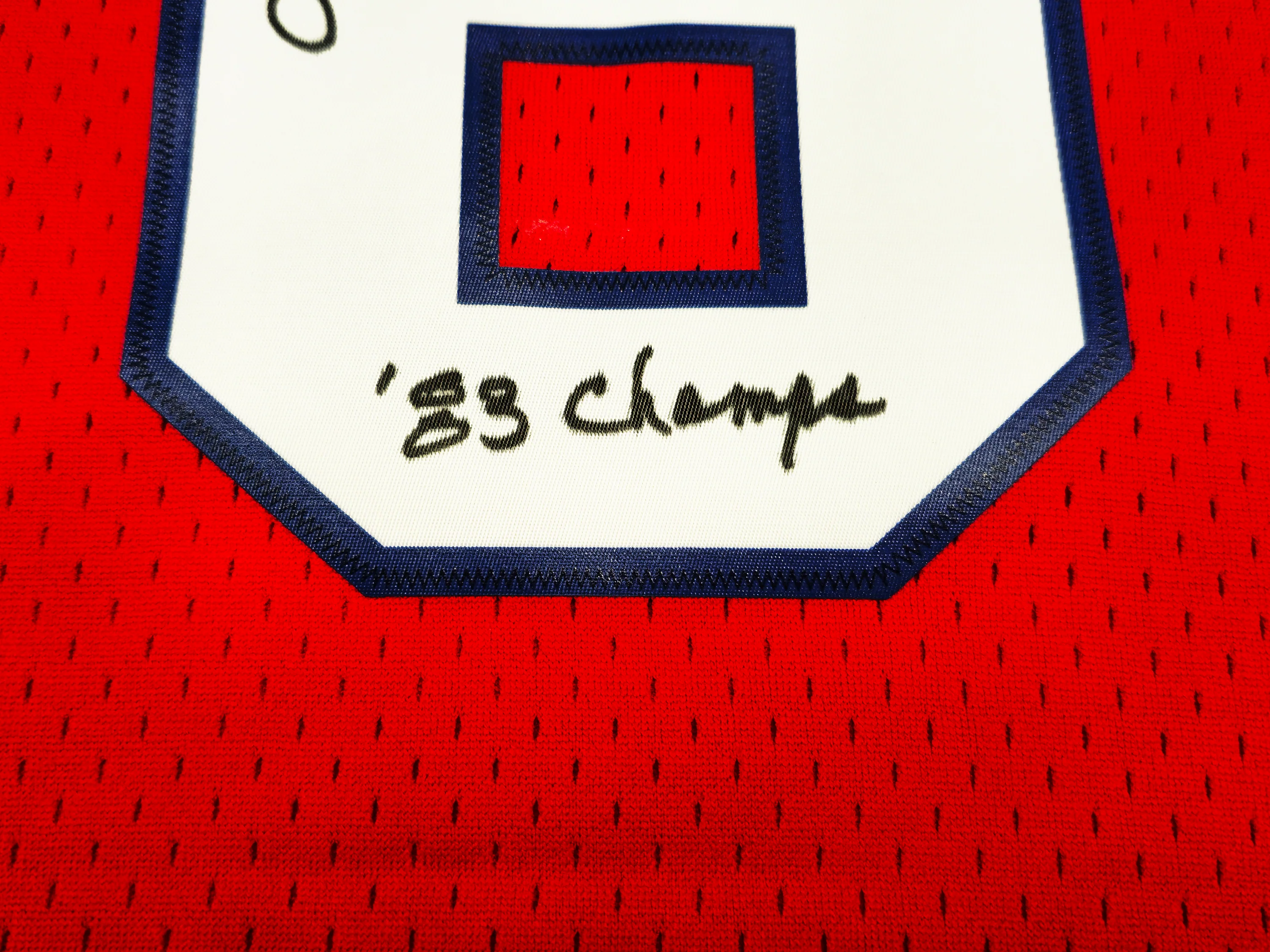 Philadelphia 76ers Julius "Dr. J" Erving Autographed Red Mitchell & Ness Hardwood Classics HWC Swingman 1982-83 Jersey Size XL "83 Champs" Beckett BAS Witness Stock #230252 - Image 5